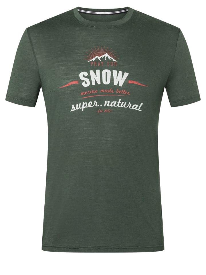 super.natural Merino T-Shirt M PRAY FOR SNOW TEE in dunkelgrün günstig kaufen S