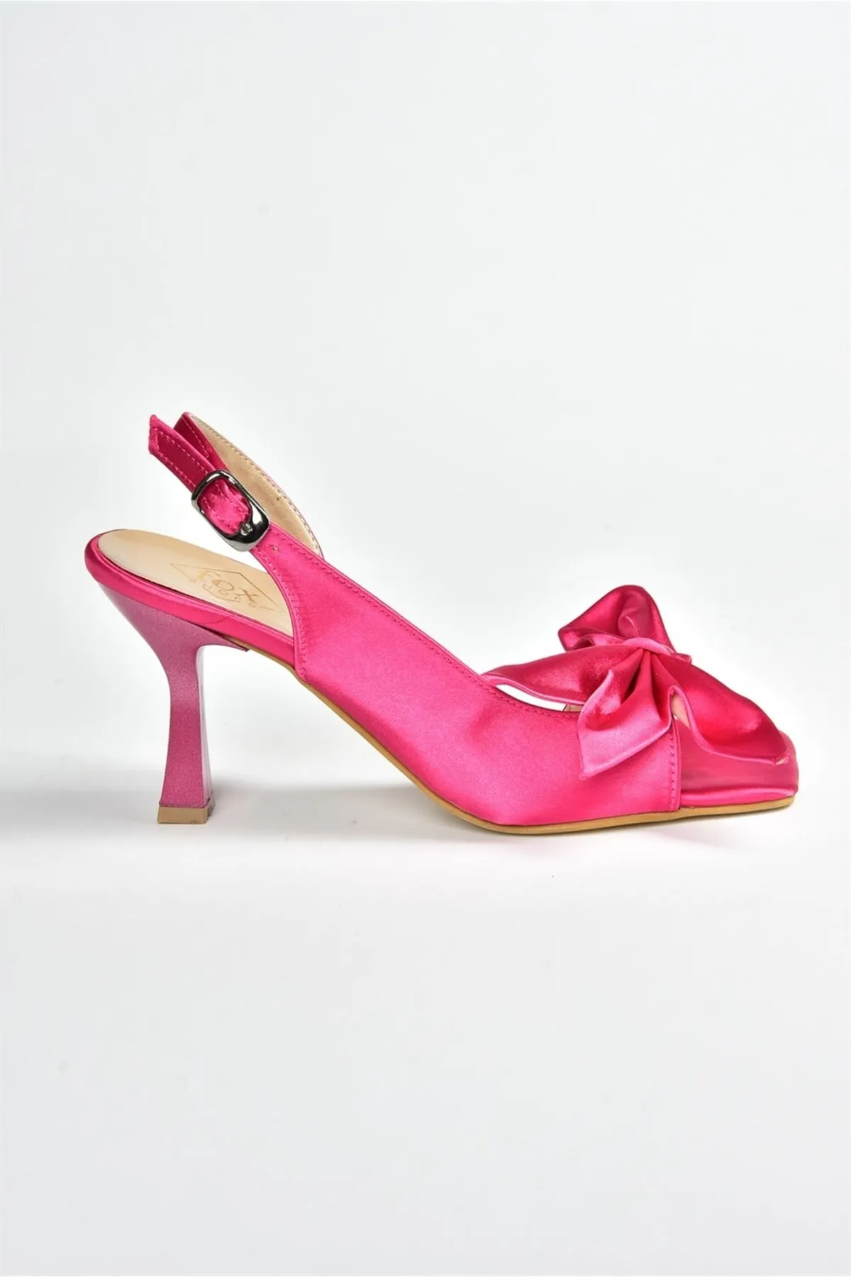 Fox Shoes  Fuchsiafarbene Damenschuhe mit Satinband und detailliertem Absatz