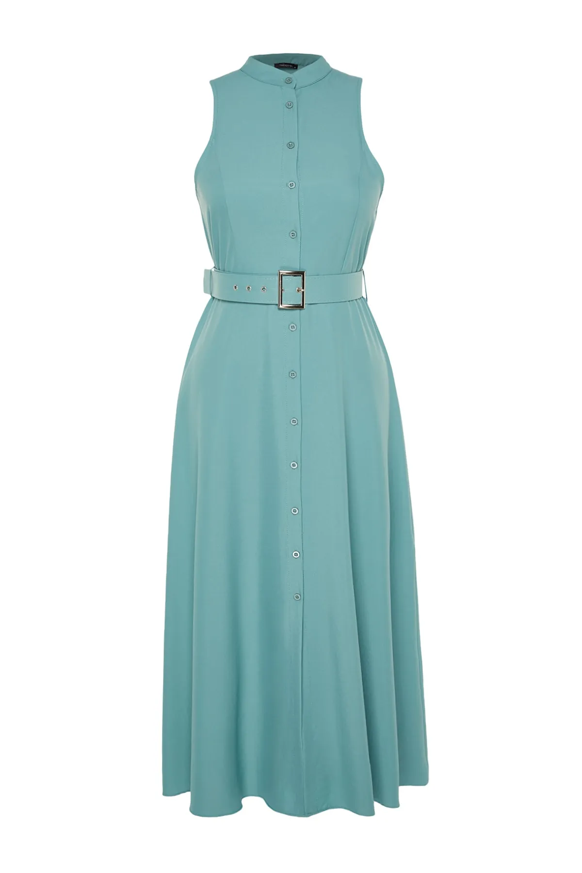 Trendyol Curve  Mintgrünes gewebtes Hemdblusenkleid mit Gürtel TBBSS23AH00277