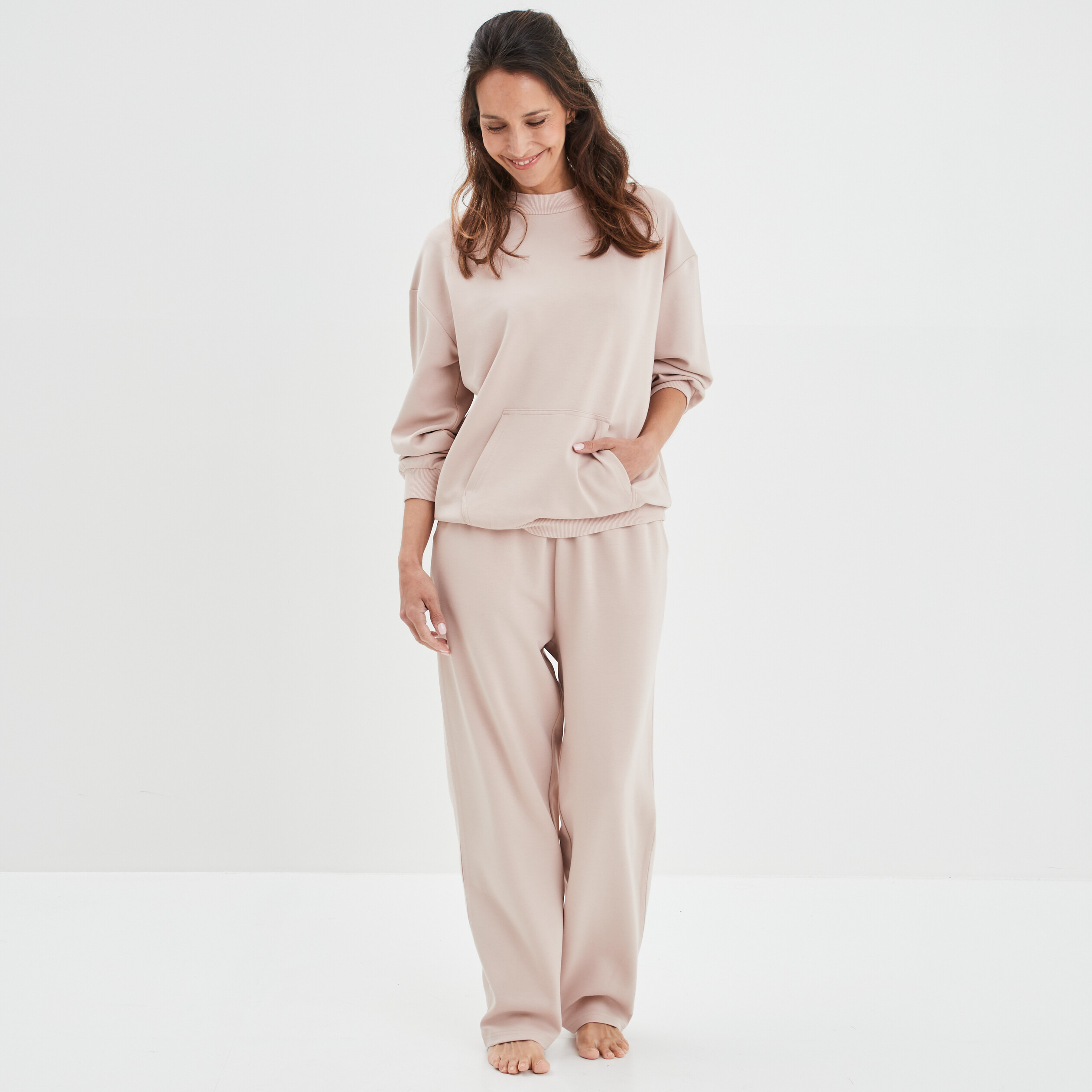 Bas de pyjama pantalon taille élastiquée taupe femme | La Halle