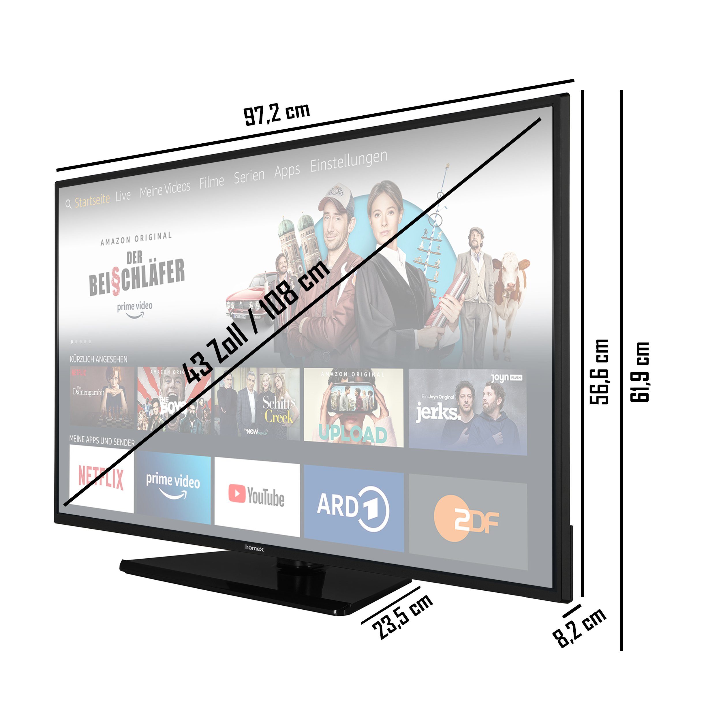 homeX UA43FT5505 LCD-LED Fernseher (108 cm/43 Zoll, 4K Ultra HD, Fire TV, HDR Dolby Vision, Triple-Tuner, Alexa)
