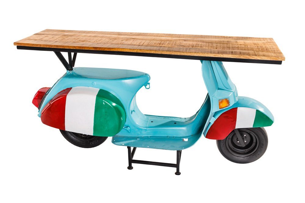 riess-ambiente Bartisch SCOOTER 166cm türkis (1-St), Wohnzimmer · Metall · Retro · Mangoholz · Upcycling · Italia Look