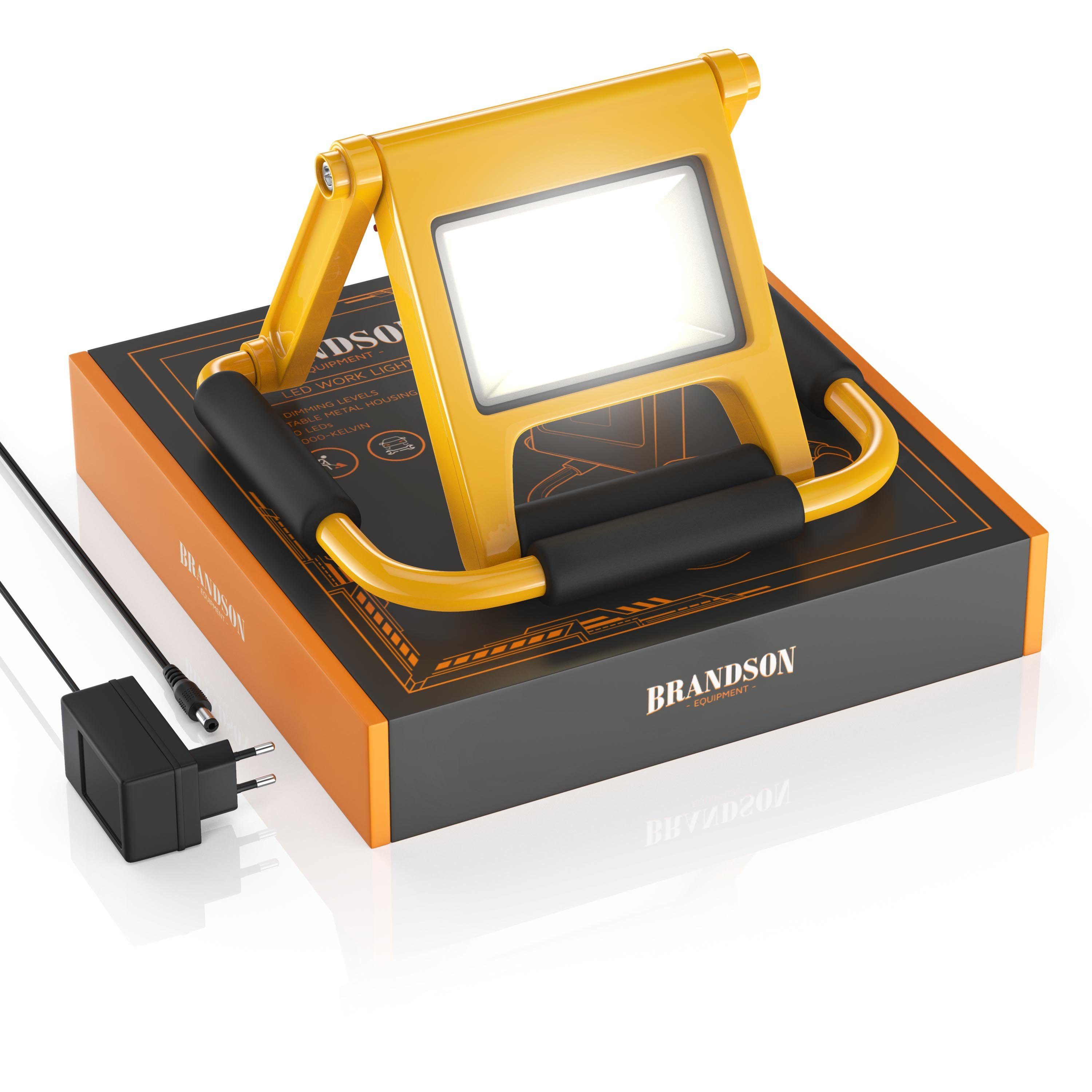Brandson Baustrahler, LED mit Akku, 2 Dimmstufen, 600 Lumen einklappbare IP44 Arbeitsleuchte