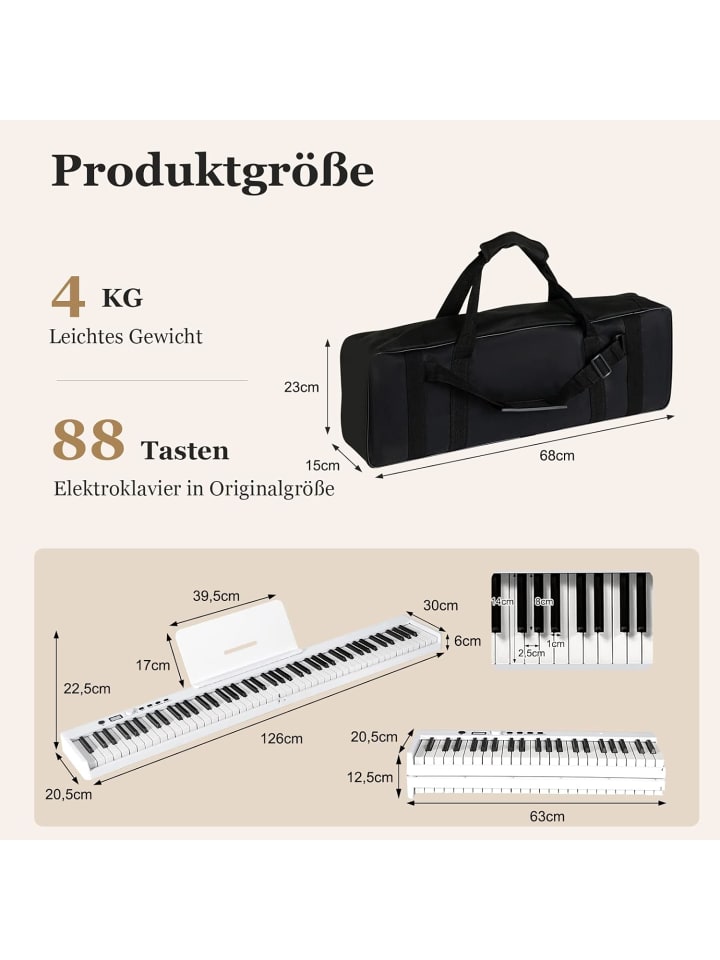 COSTWAY Elektroklavier 88 Tastatur in Weiß günstig kaufen 30 cm