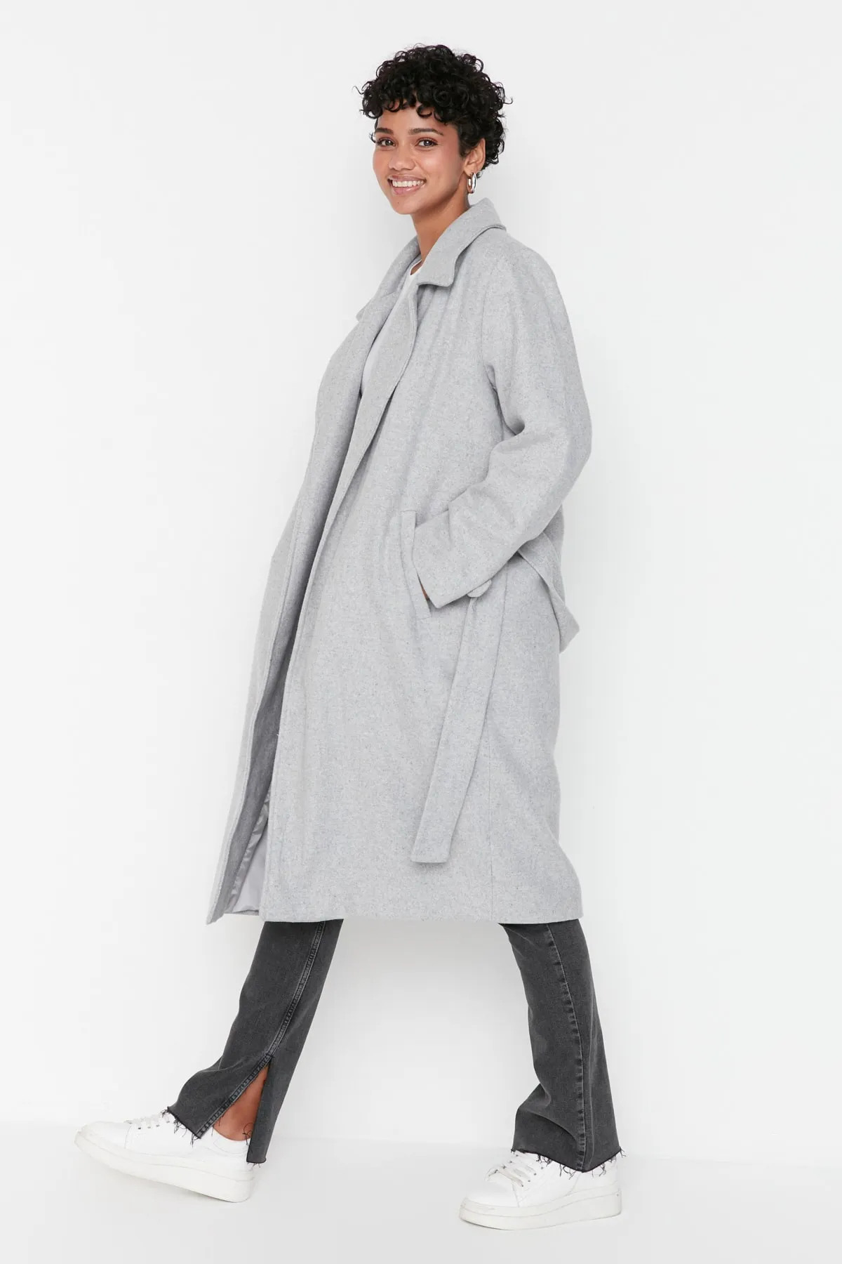Trendyol Modest  Mantel - Grau - Zweireihig