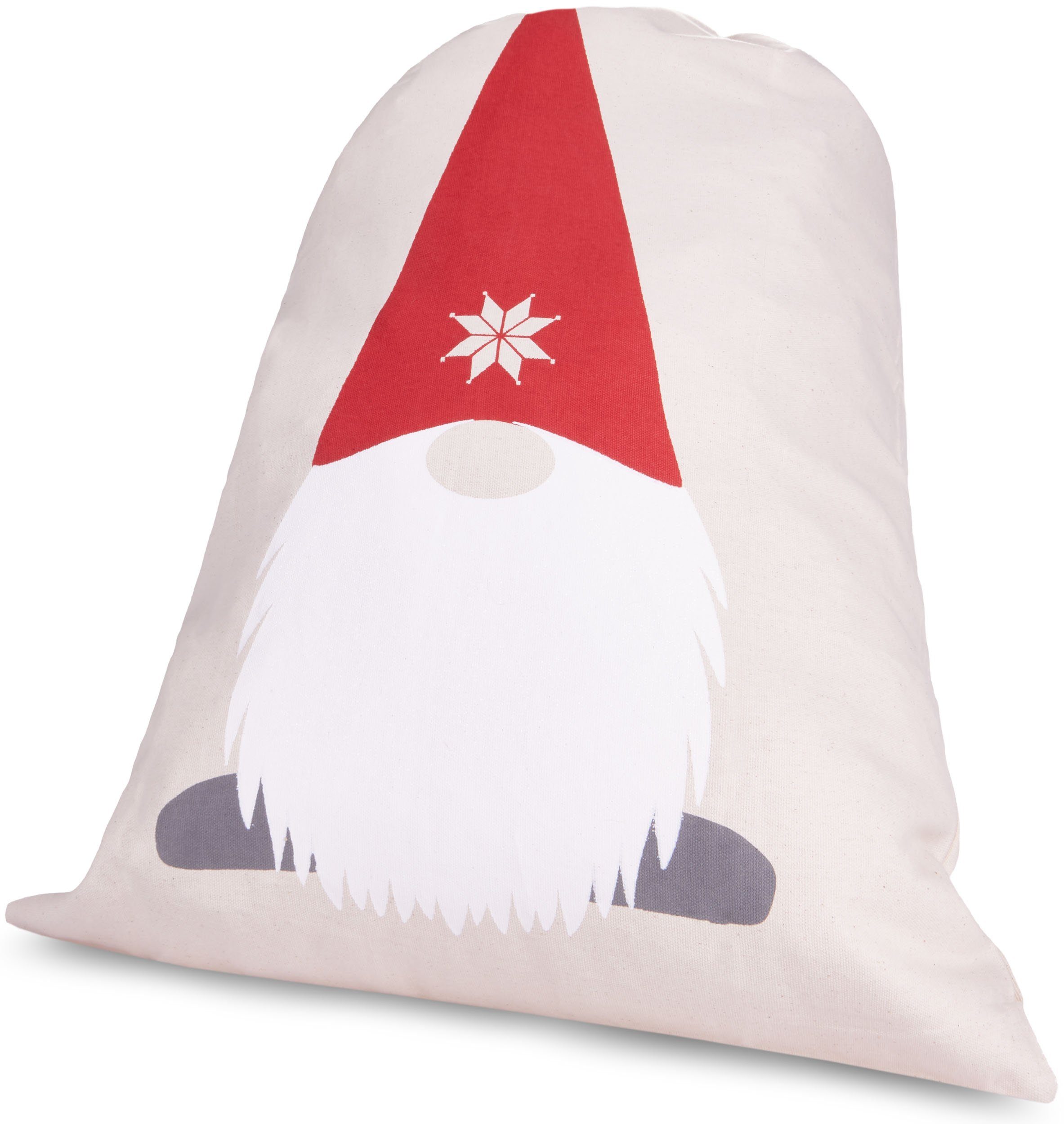 BRUBAKER Aufbewahrungstasche Weihnachtssack Gnom Zwerg - 80 cm Geschenksack (Weihnachtszwerg mit Bart und Weihnachtsmütze, 1-tlg., Weihnachten - Nikolaussack), Sack Baumwolle mit Kordel zum Verpacken von Geschenken