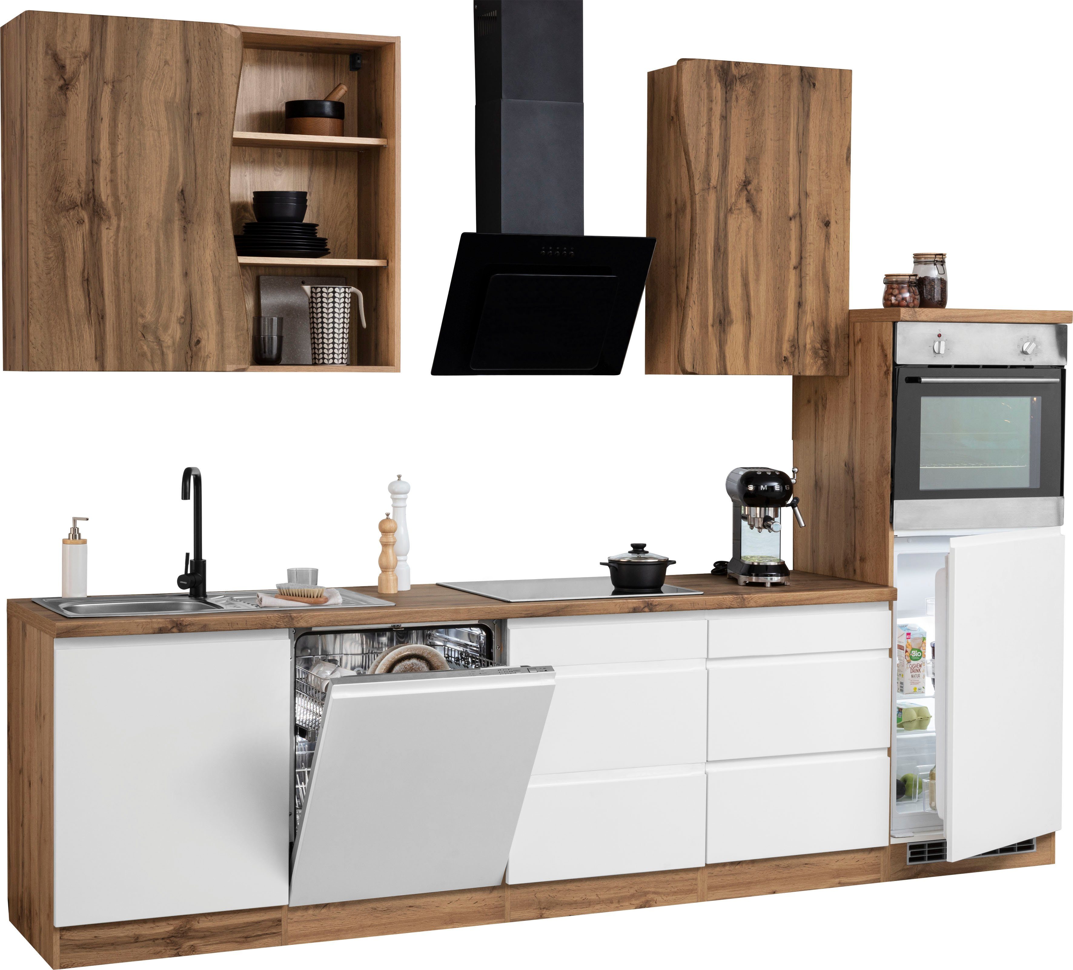 HELD MÖBEL Küche Bruneck, 300 cm breit, Ceran-oder Induktionskochfeld, hochwertige MDF-Fronten
