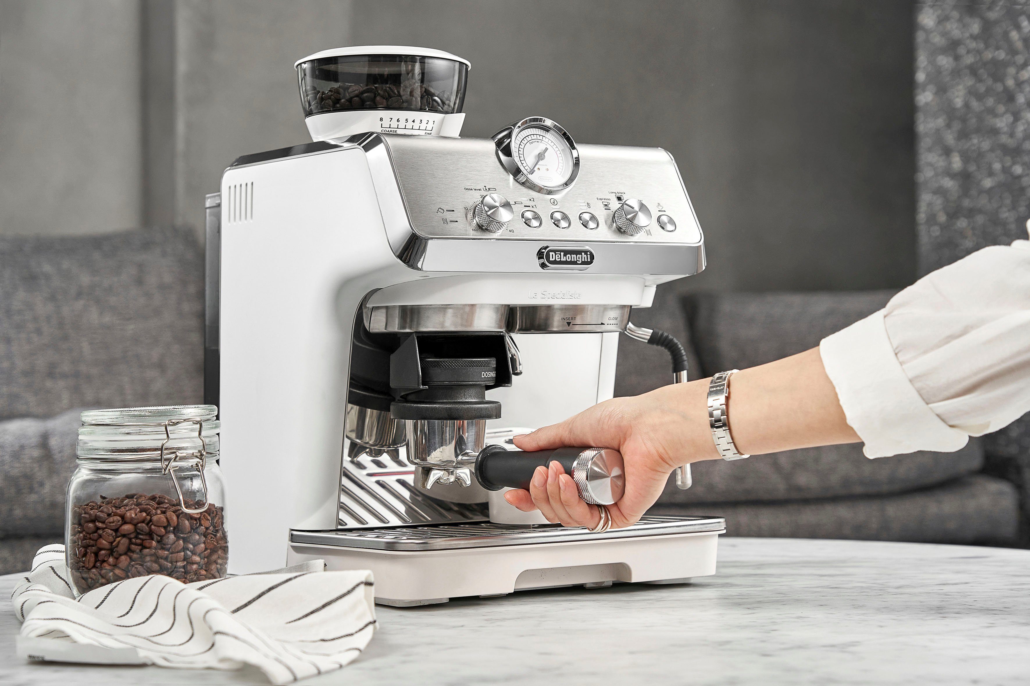 De'Longhi Siebträgermaschine LaSpecialista Arte EC9155.W, weiß, mit MyLatte Art System