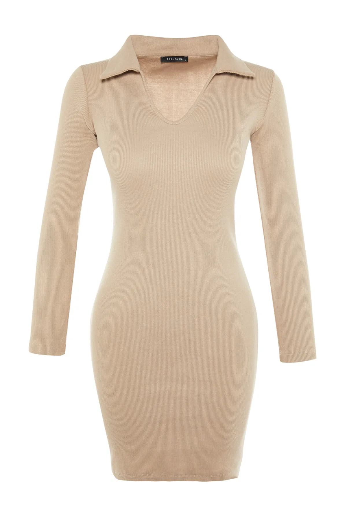 Trendyol Collection  Geripptes, dehnbares Mini-Strickkleid mit Rollkragen und Rollkragen in Steinoptik TWOAW23EL01400