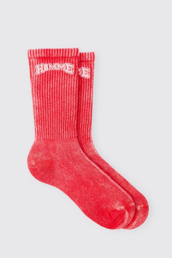 Homme Socken mit Acid-Waschung in Rot