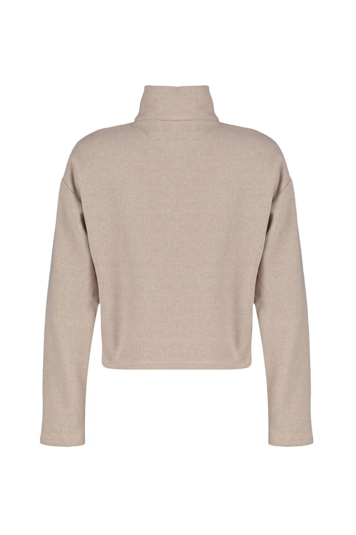 Trendyol Collection  Beiges Strick-Sweatshirt Thessaloniki/Strickoptik mit Reißverschlusskragen, Regular/Normal Fit, TWOAW22SW0732