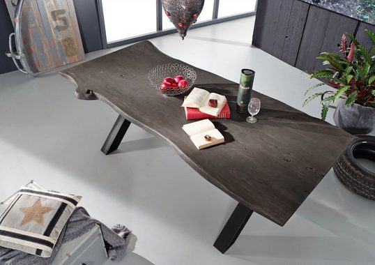Massivmoebel24 Esstisch Esstisch Akazie 180x100x76 grau lackiert IRON LABEL #115