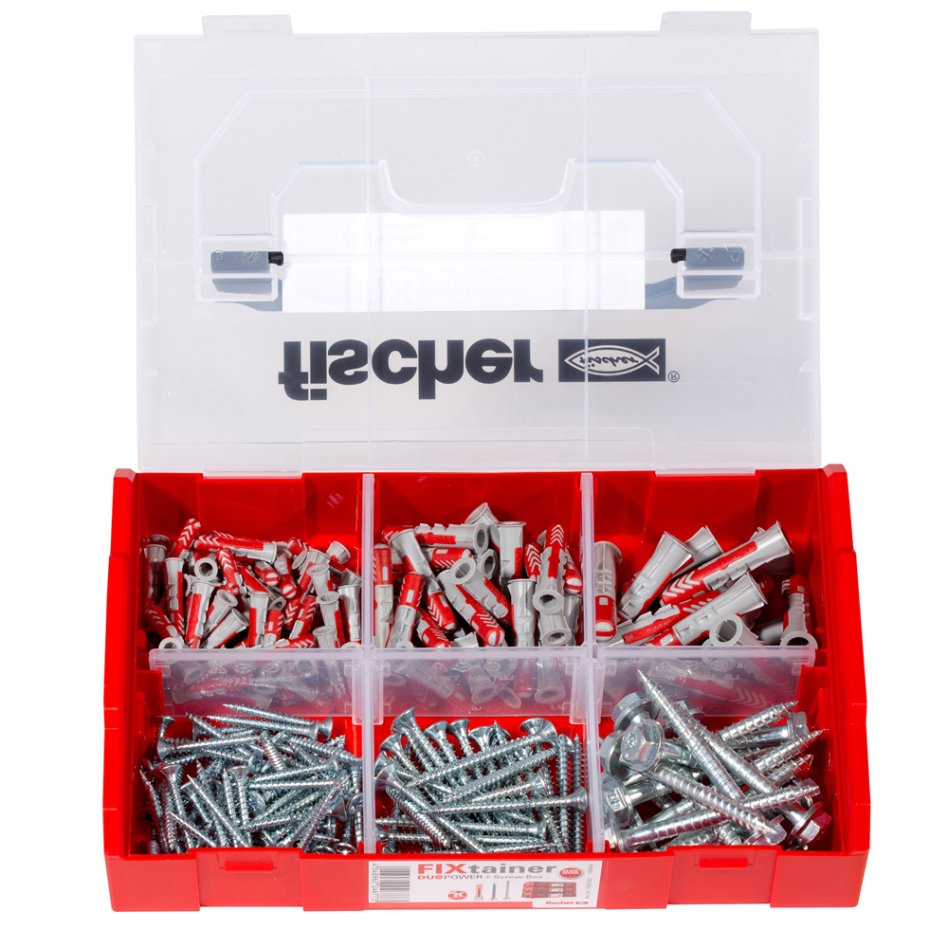 Fischer 536162 FIXtainer – DUOPOWER Sortimentsbox Dübel + Schrauben 105-teilig