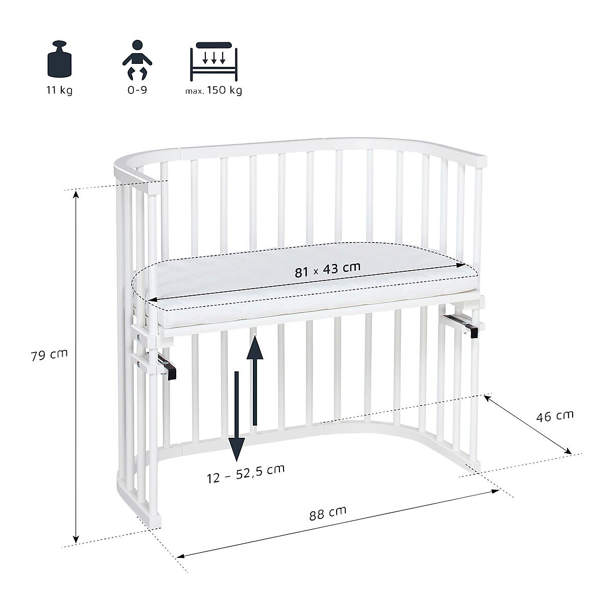 Beistellbett Original 81x43 cm mit Matratze Classic Soft