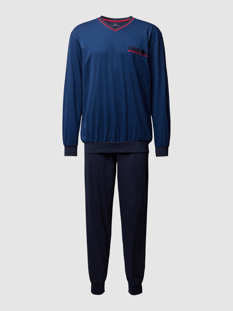 Pyjama mit Brusttasche Modell 'PURE COTTON' in blau