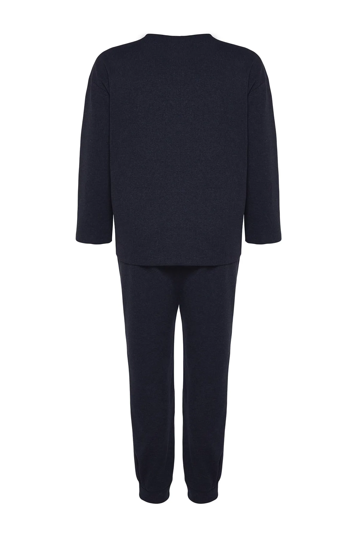 Trendyol Curve  Marineblaues Pyjama-Set aus strukturiertem Strick TBBAW24AI00000