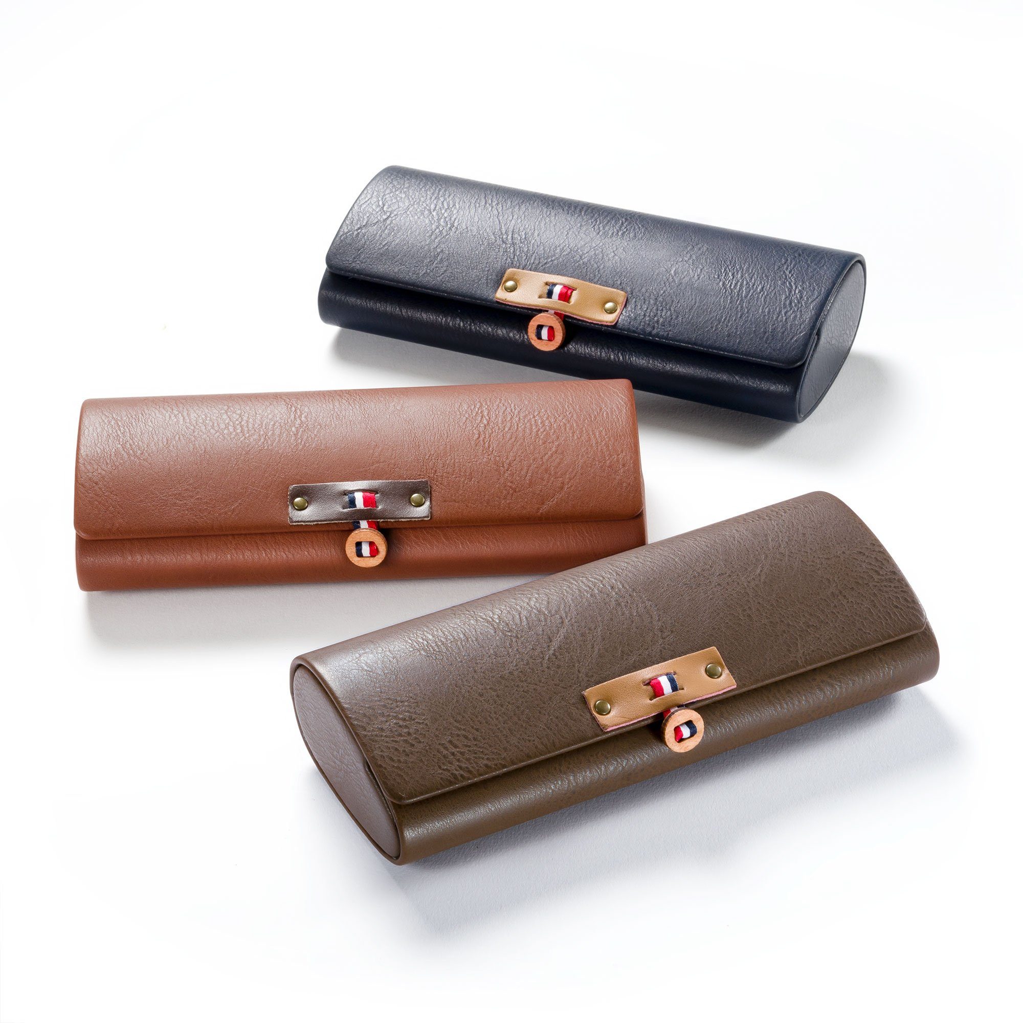 FEFI Brillenetui Hochwertiges Hardcase Etui in Leder-Optik mit Applikation, inklusive Mikrofasertuch