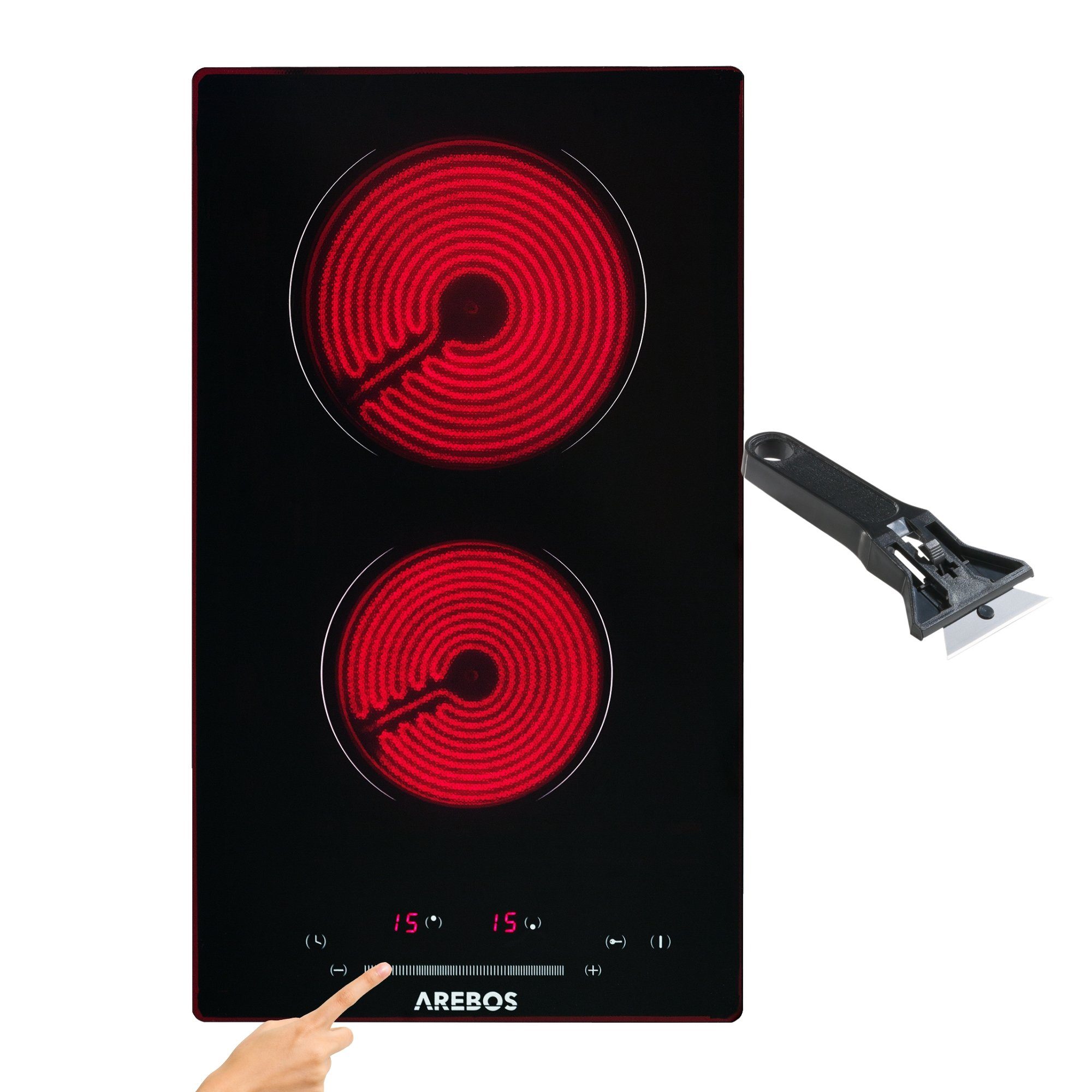 Arebos Elektro-Kochfeld Glaskeramik AR-HE-GK2N, Obere Kochzone: 1800 W, Untere Kochzone: 1200 W
