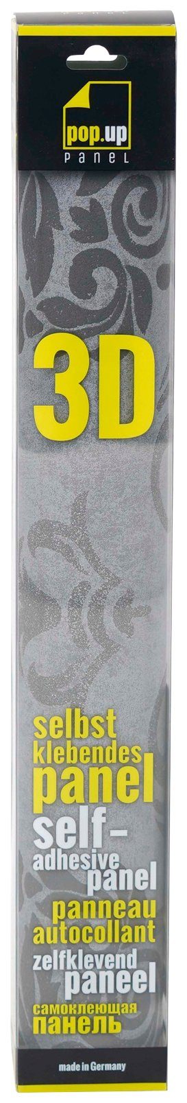 living walls Vinyltapete Pop Up Panel 3D, aufgeschäumt, Barock, Panel Ornament Barock Tapete Selbstklebend 2,50m x 0,52m Schwarz Grau