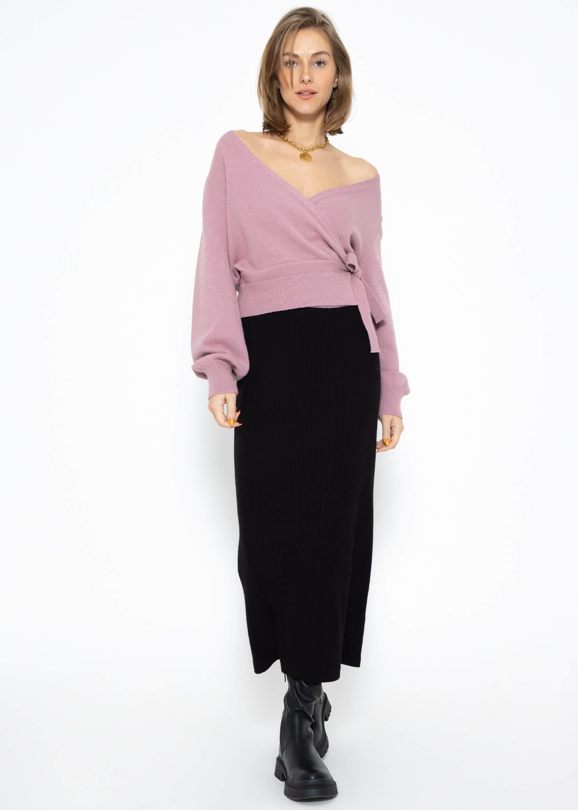 SASSYCLASSY Strickrock Damen Rock lang aus Viskose Highwaist Bleistiftrock Strickrock mit Gummibund Damen Schlauchrock