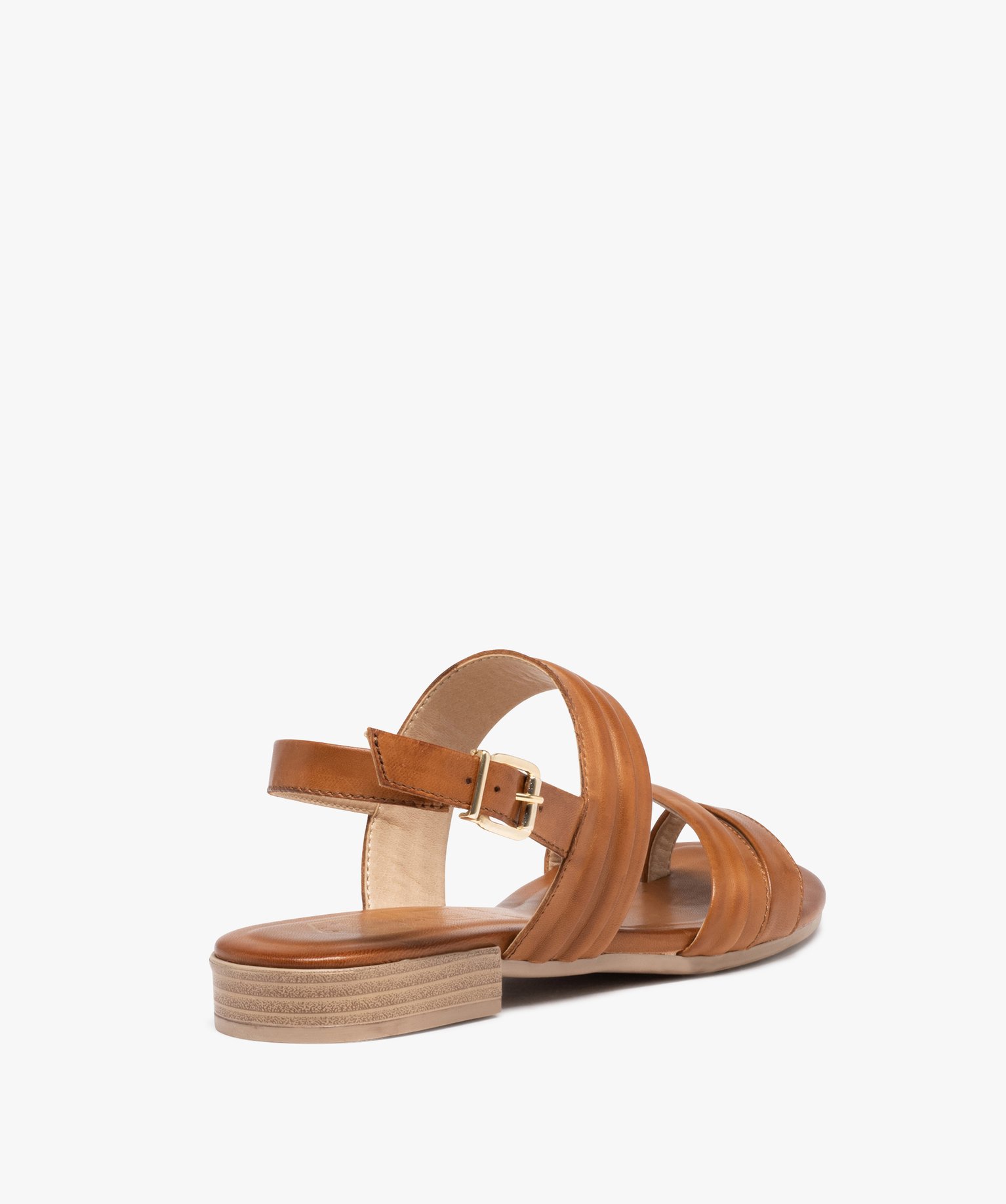 Sandales femme à talon plat et brides en cuir uni - Tanéo marron | GEMO