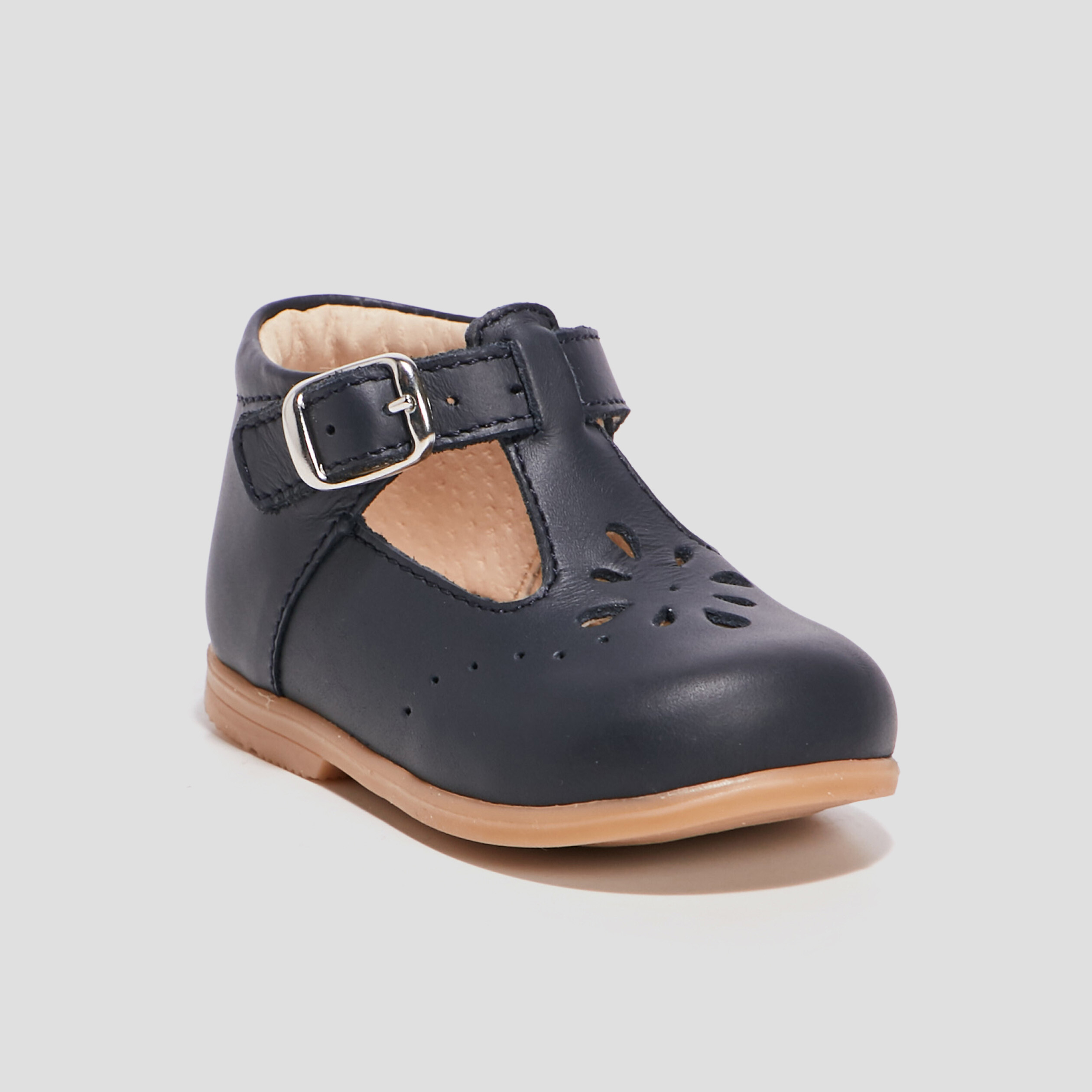 Salomés en cuir bleu marine bébé garçon | La Halle