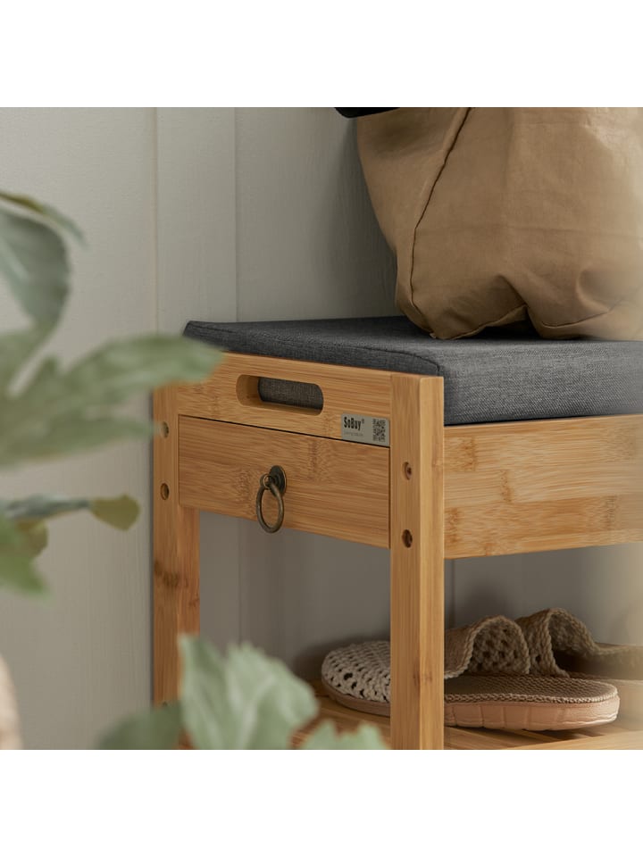 SoBuy Schuhbank mit Sitzkissen in Natur - (B)90 x (H)45 x (T)30 cm günstig kaufen onesize