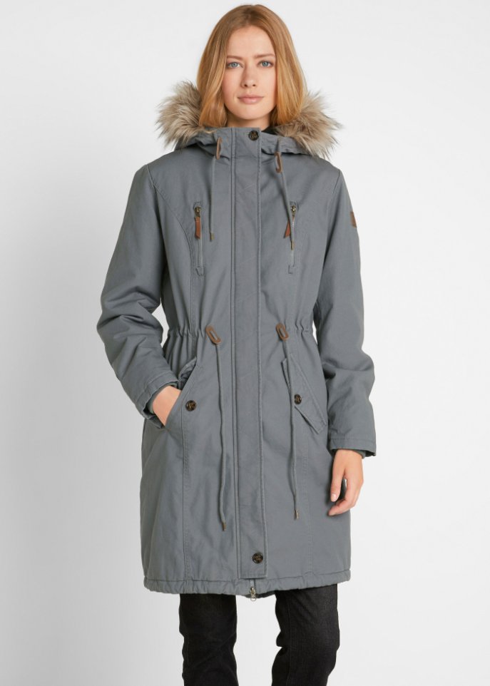 Winterparka mit Fellimitat-Kapuze