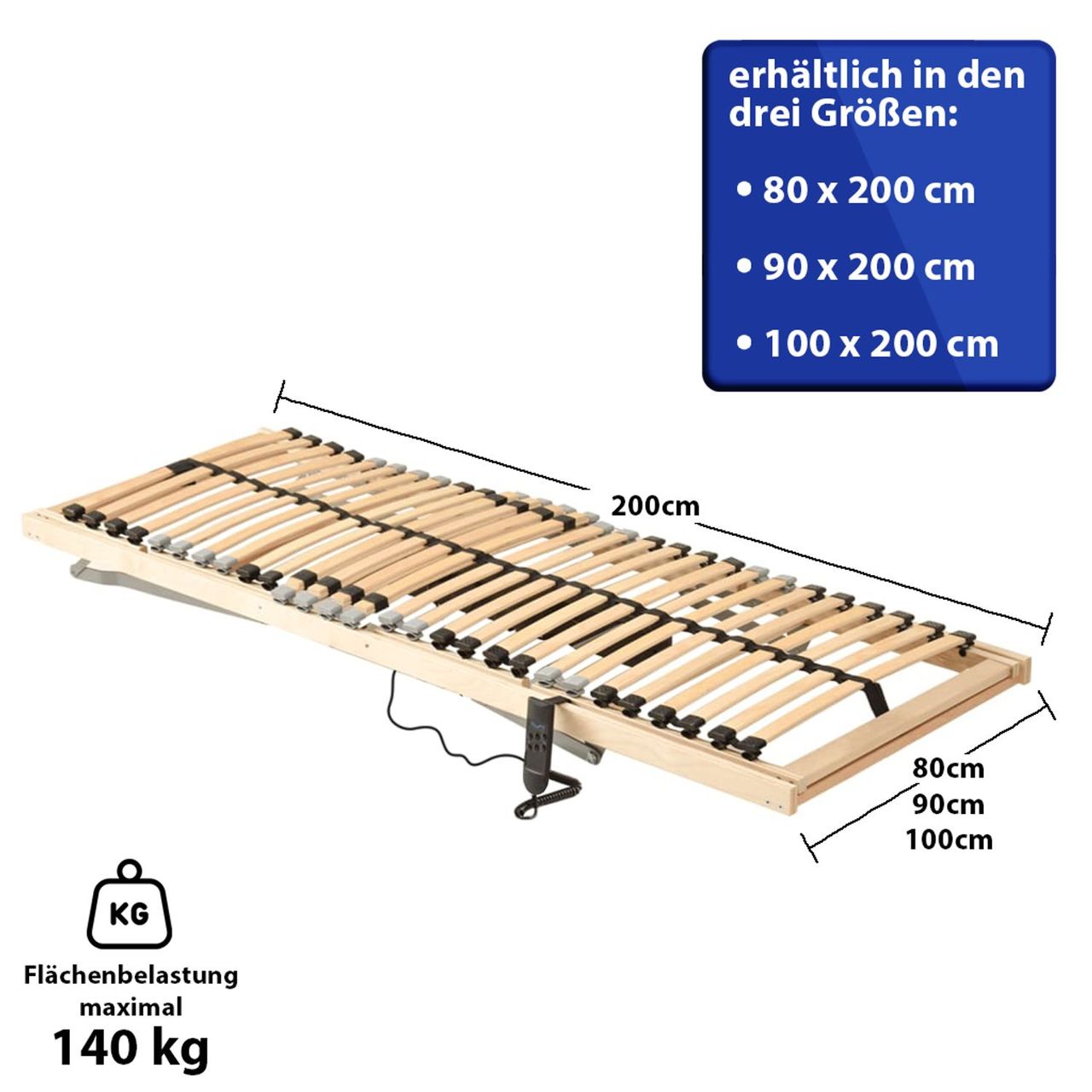 Coemo Lattenrost Ergo mit Motor Kopf- und Fußteil elektrisch verstellbar Bausatz 80 x 200 cm
