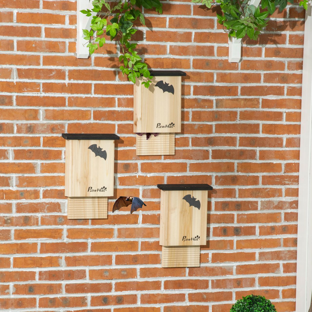 PawHut Fledermauskasten 3er-Set, Fledermaushaus Nistkasten für Fledermäuse, Holz