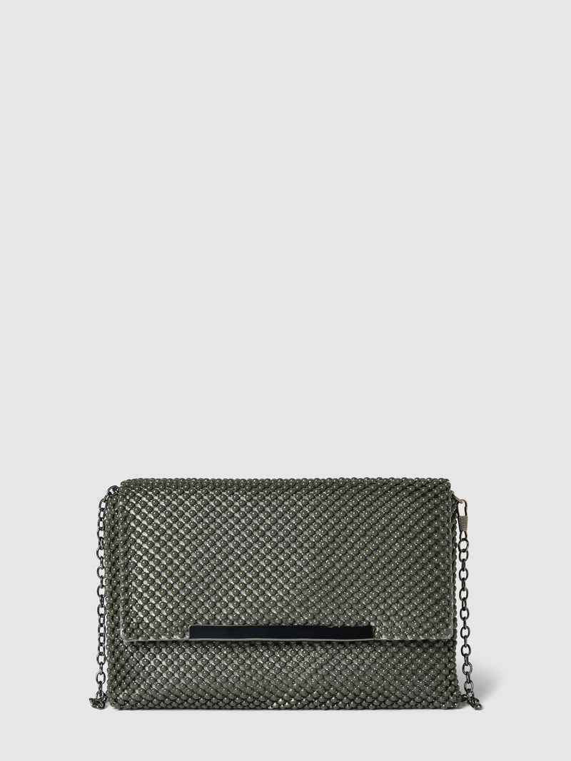 Handtasche mit Ziersteinbesatz in metallic schwarz