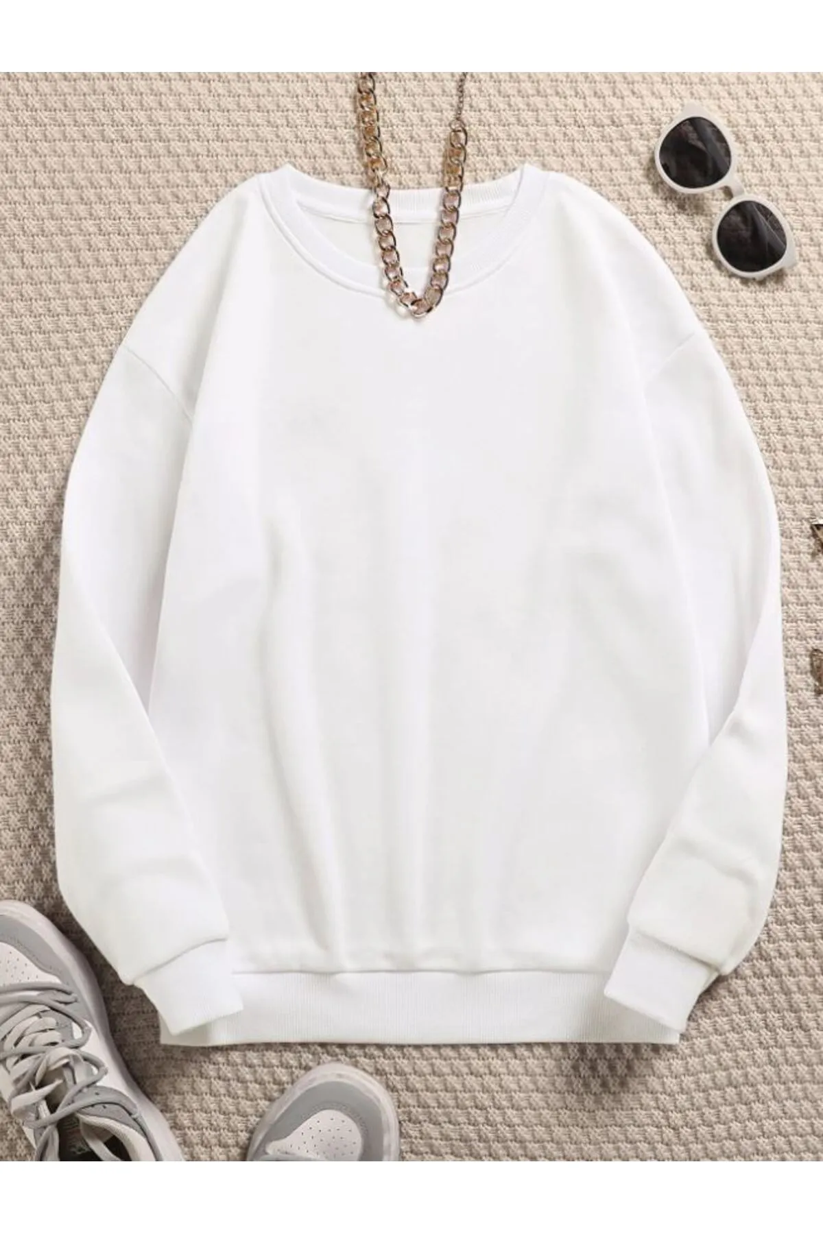 Know  Weißes, schlichtes Damen-Sweatshirt mit Rundhalsausschnitt