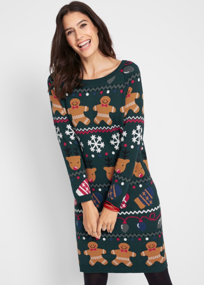 Kurzes Weihnachts-Strickkleid Lebkuchen