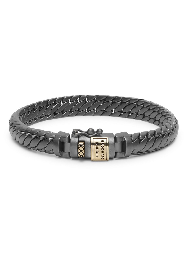 Brățara Ben XS Buddha prezintă un Buddha cu legături din argint și detalii din aur galben de 18k.