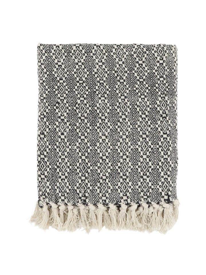 Chic Antique Aix Plaid aus recycelter Baumwolle mit schwarzem Muster in schwarz günstig kaufen onesize