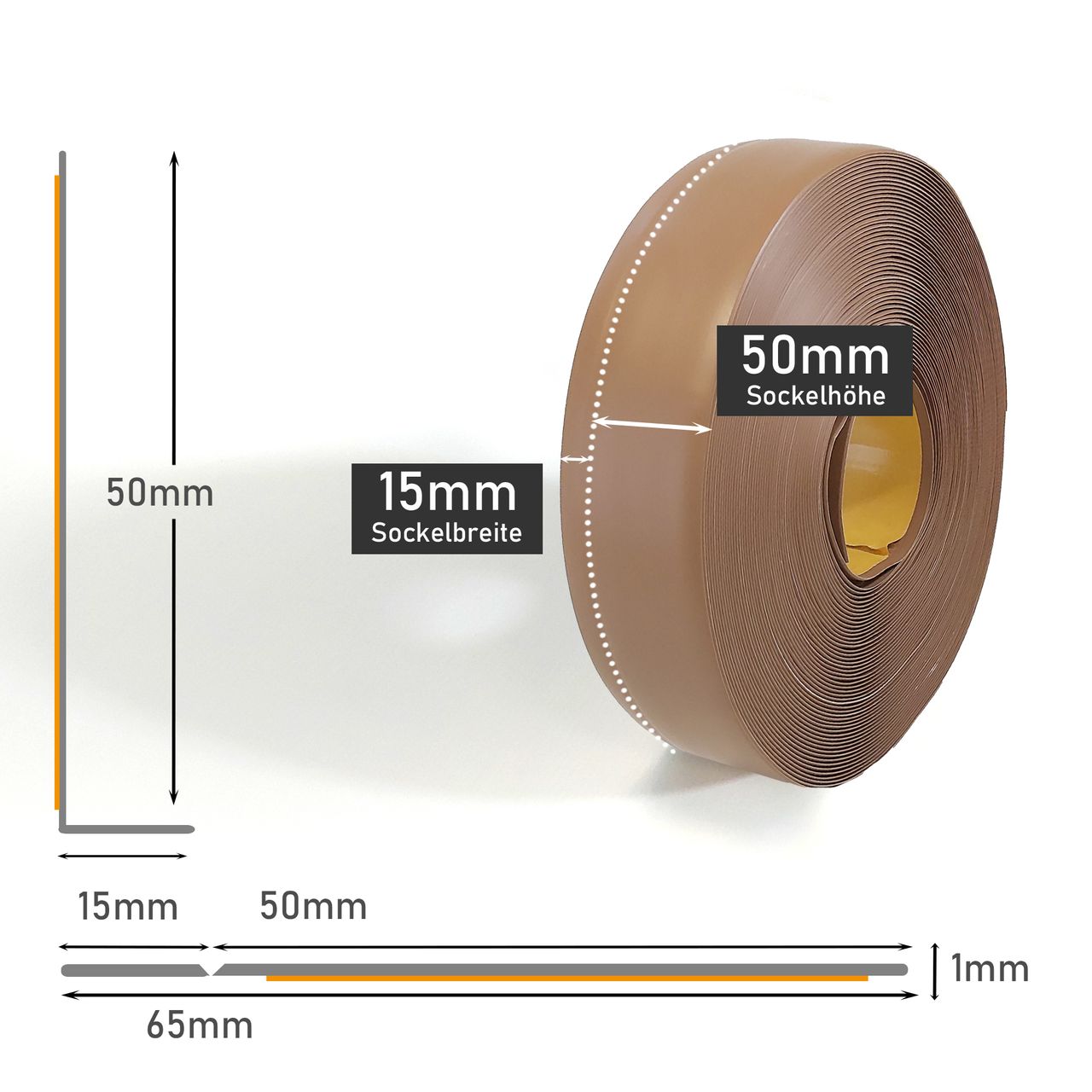 Lemodo Weichsockelleiste hellbraun, 25m Rolle
