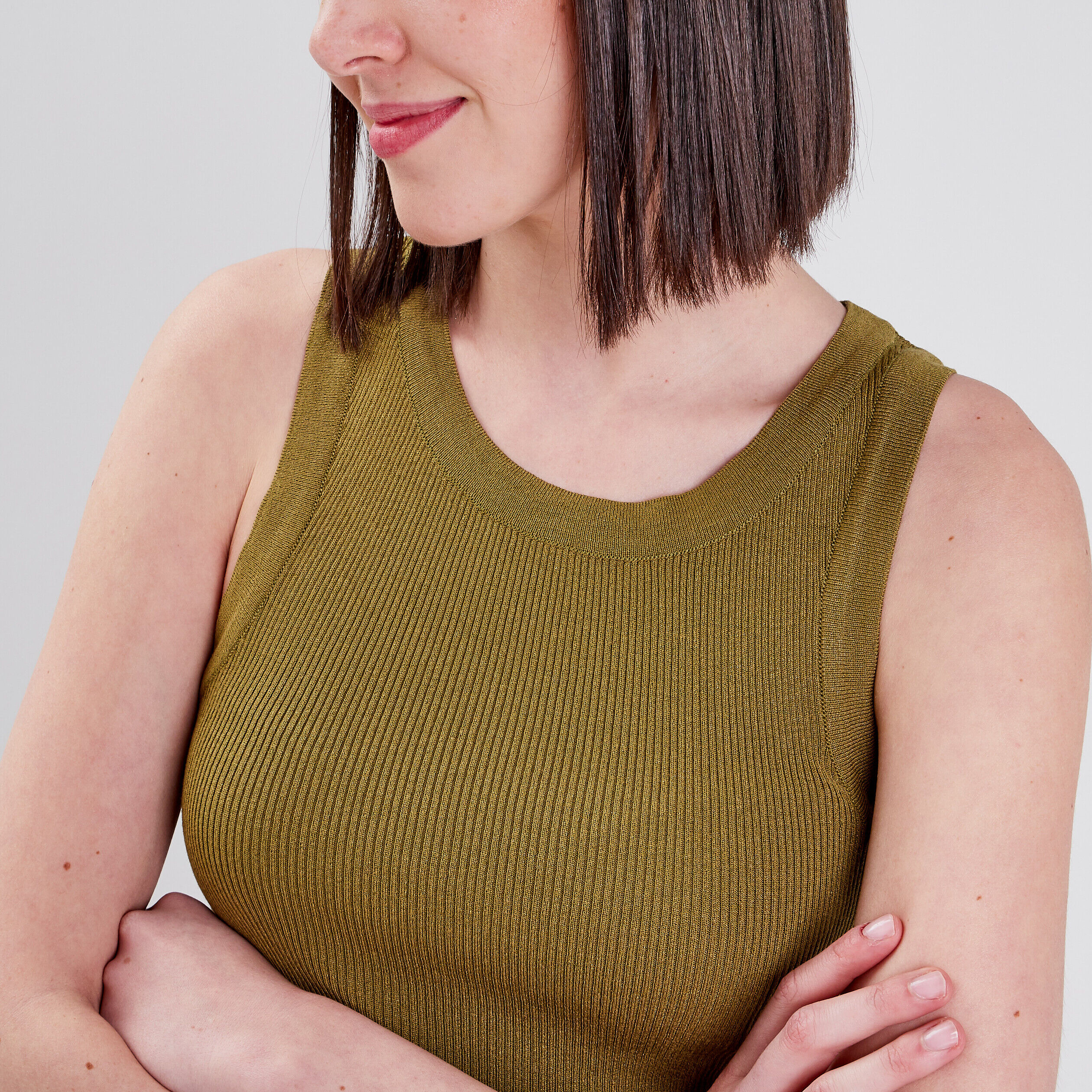 Pull débardeur côtelé vert olive femme | Cache Cache