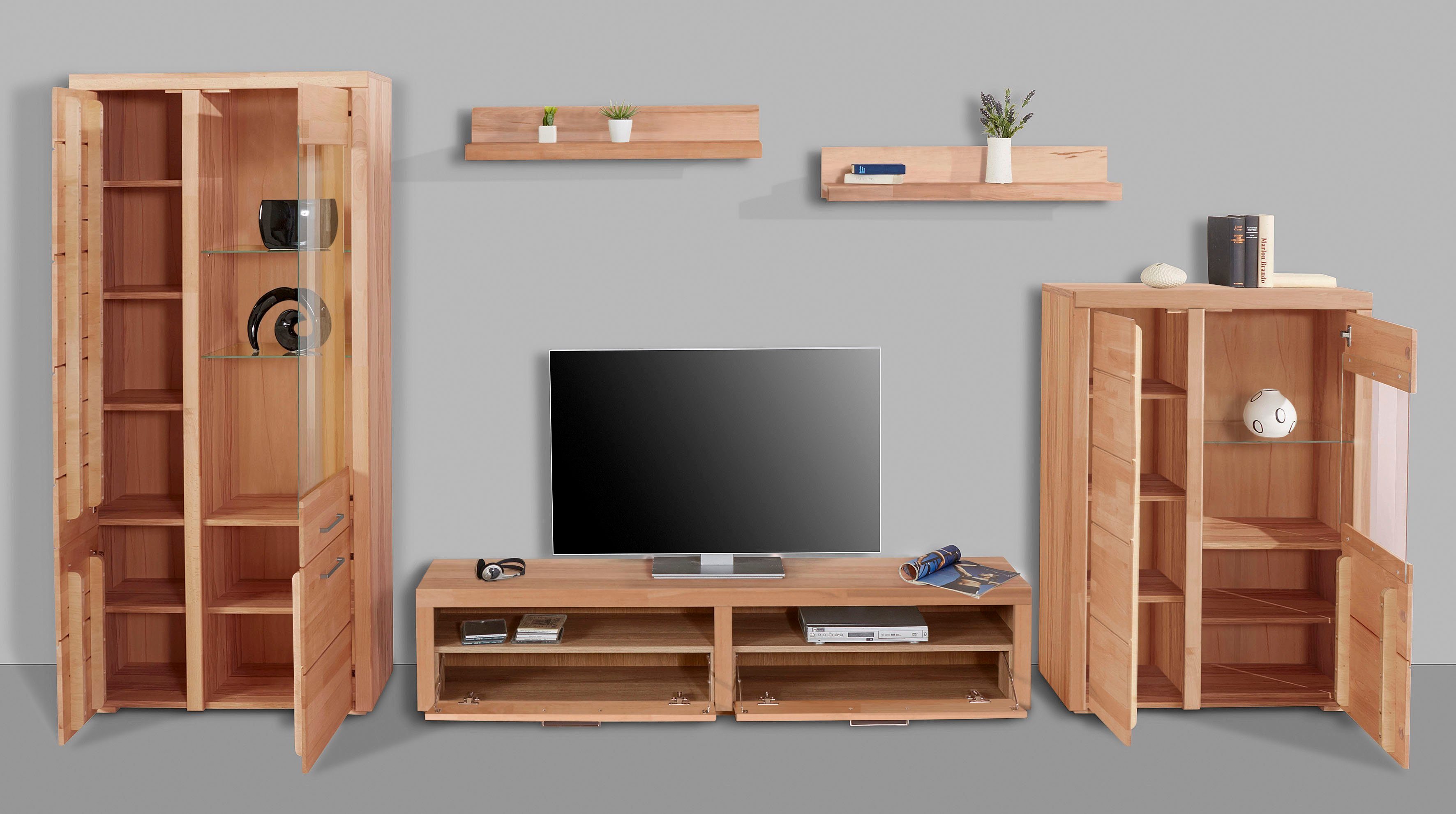 Woltra Wohnwand Falco, (Set, 4-St., 5), Fronten aus Massivholz