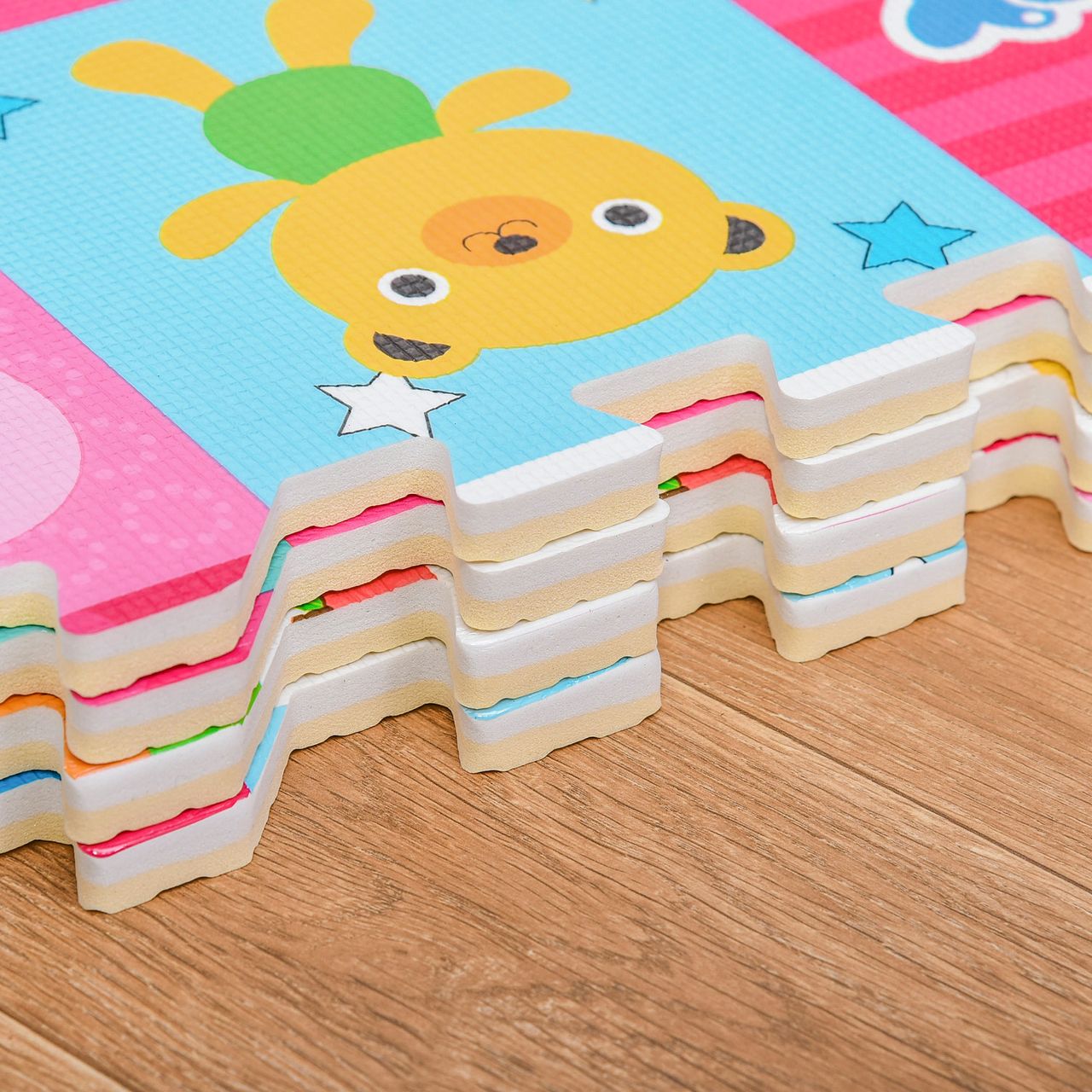 HOMCOM Puzzlematte für Babys Kinder Spielmatte spiel erziehung klappbar EVA foam Tiere Muster 61,5 x 61,5 cm