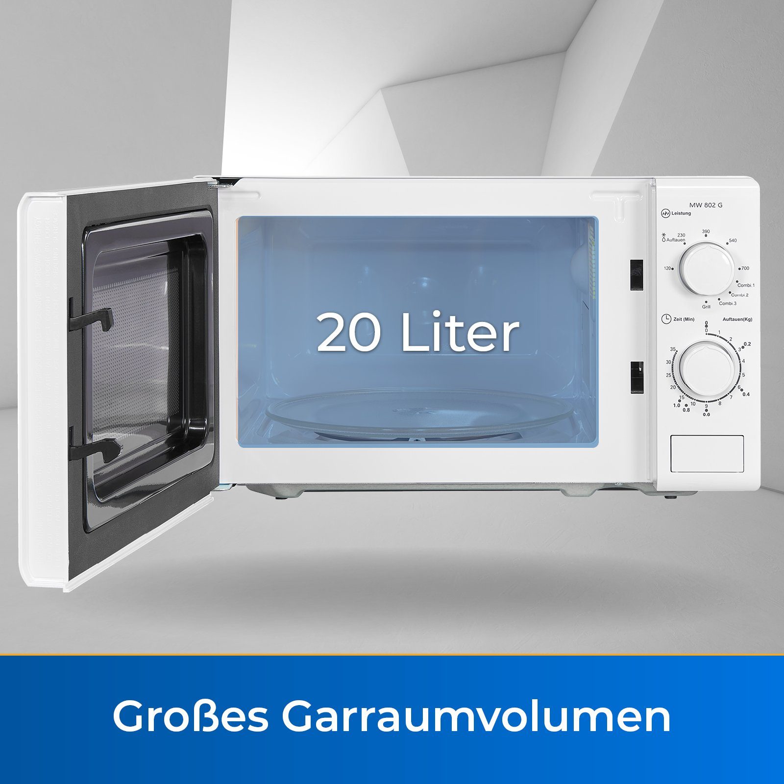 exquisit Mikrowelle MW 802 G, Grill, 20,00 l, kompakte Mikrowelle mit Grillfunktion, platzsparend, inkl. Timer