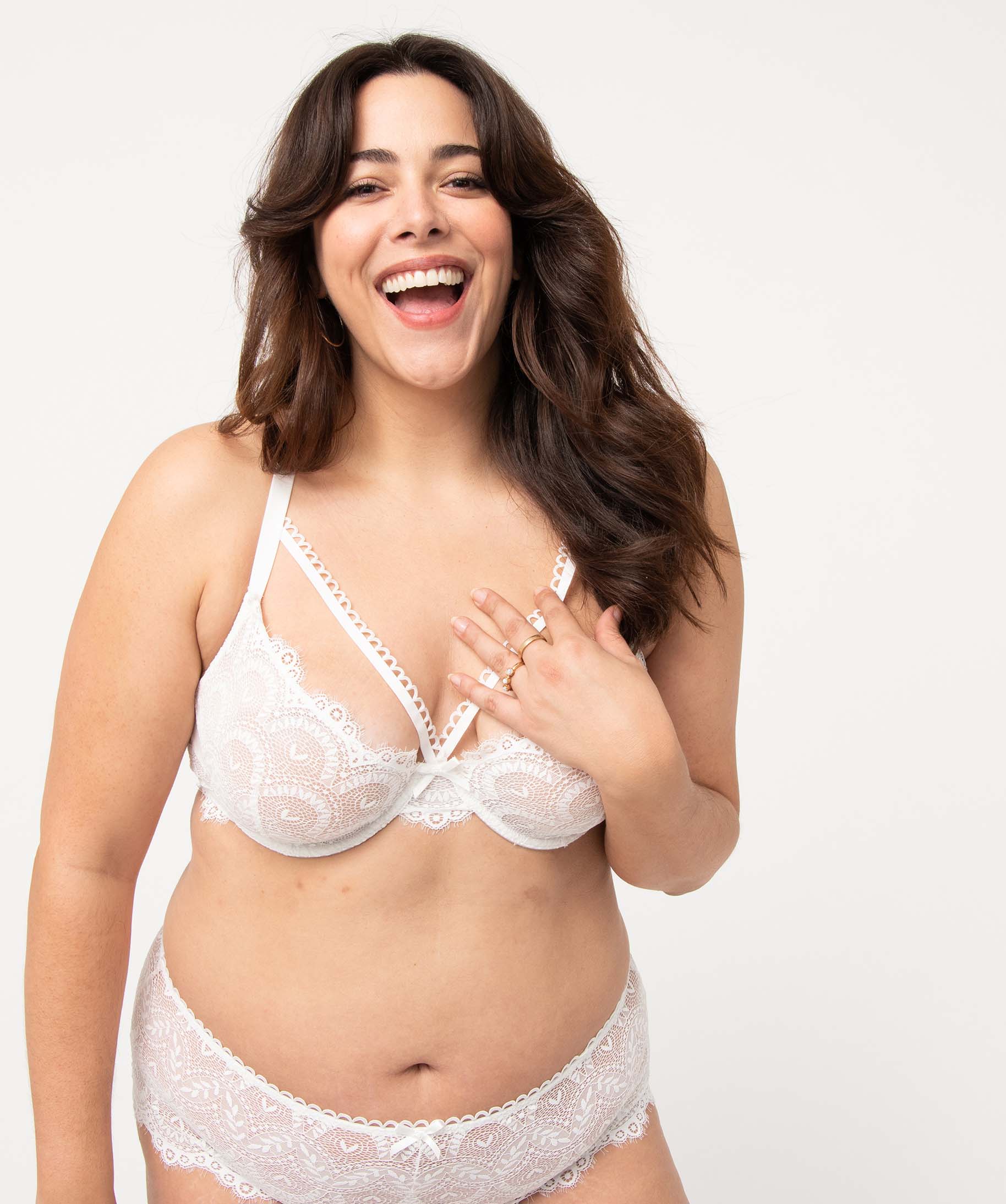 Soutien-gorge femme grande taille dos dentelle fantaisie blanc | GEMO