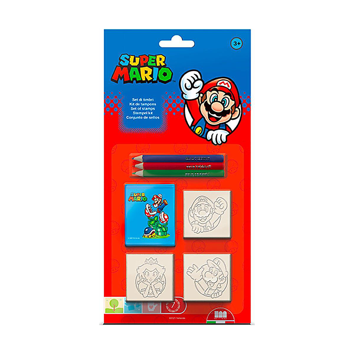 3er Stempel Set Super Mario mit bunten Stiften