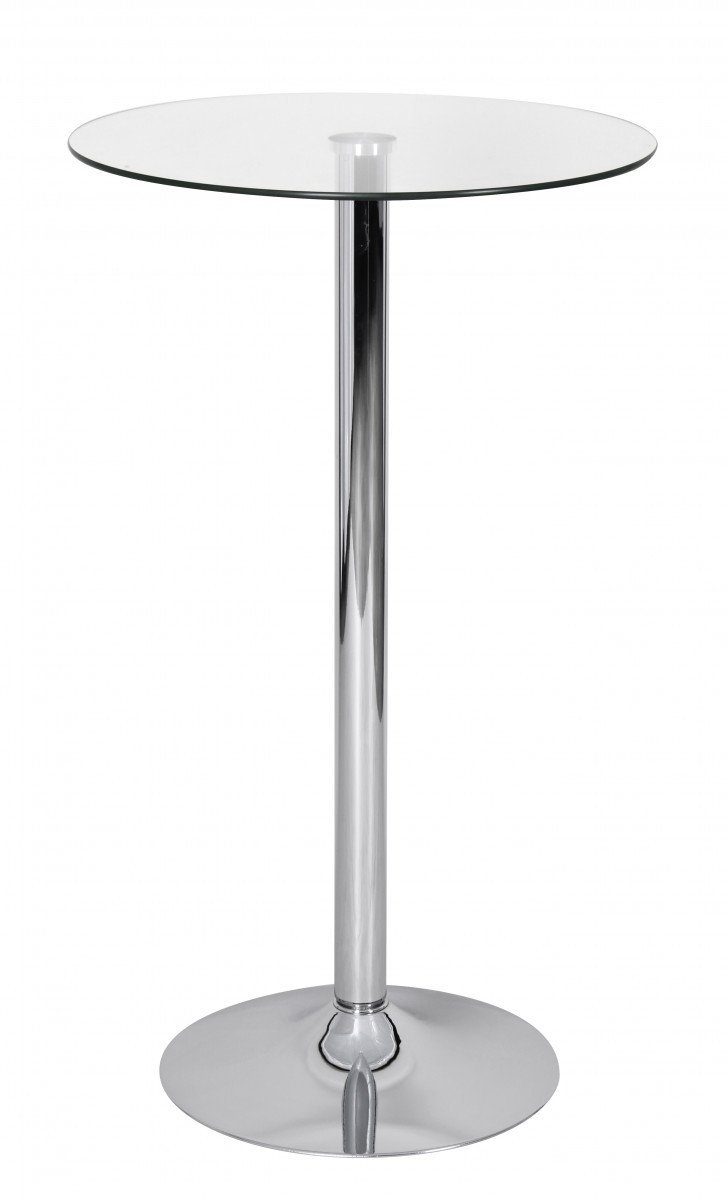 furnicato Stehtisch ZAMORA II Bistrotisch rund Glasplatte Farbe Silber Bartisch Design