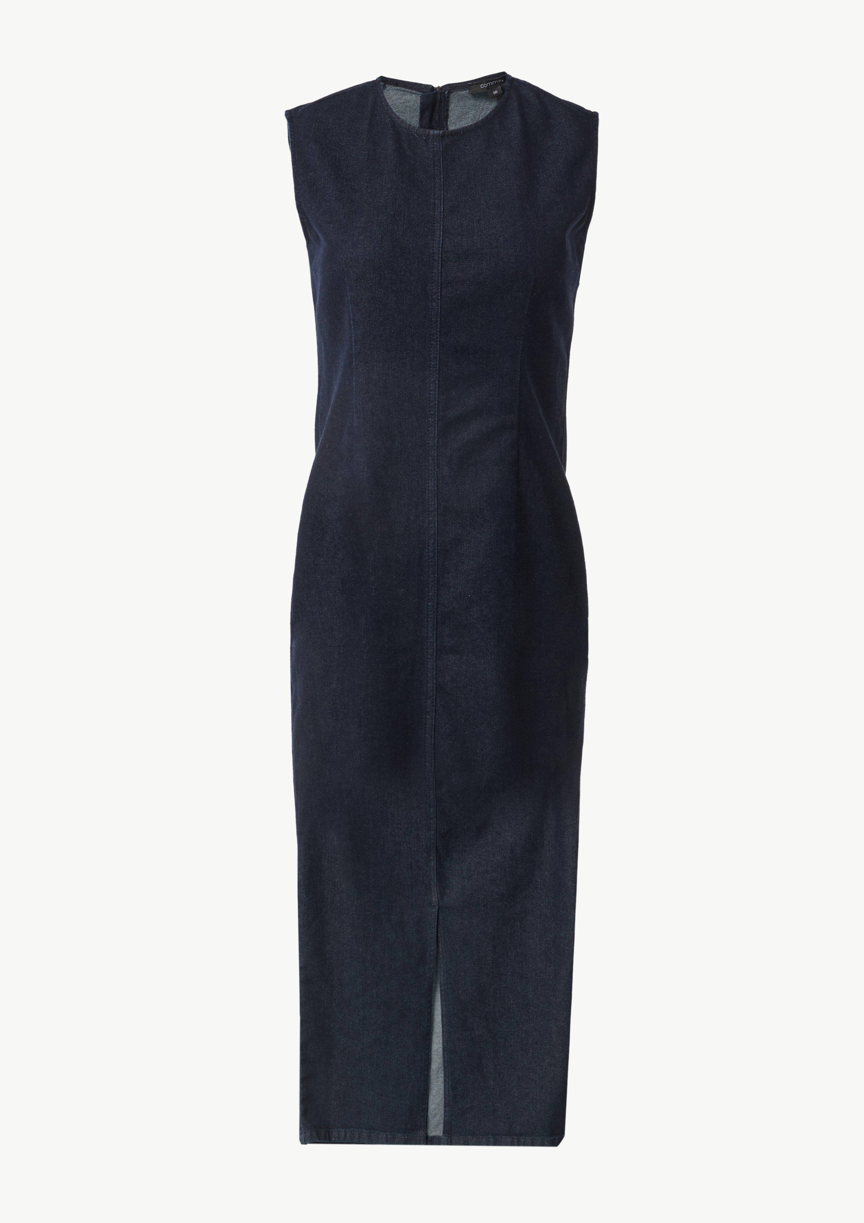 Elastisches Denim-Kleid mit Schlitz - navy
