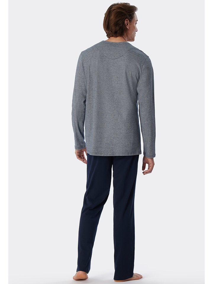 Schiesser Pyjama in Grau/ Dunkelblau günstig kaufen