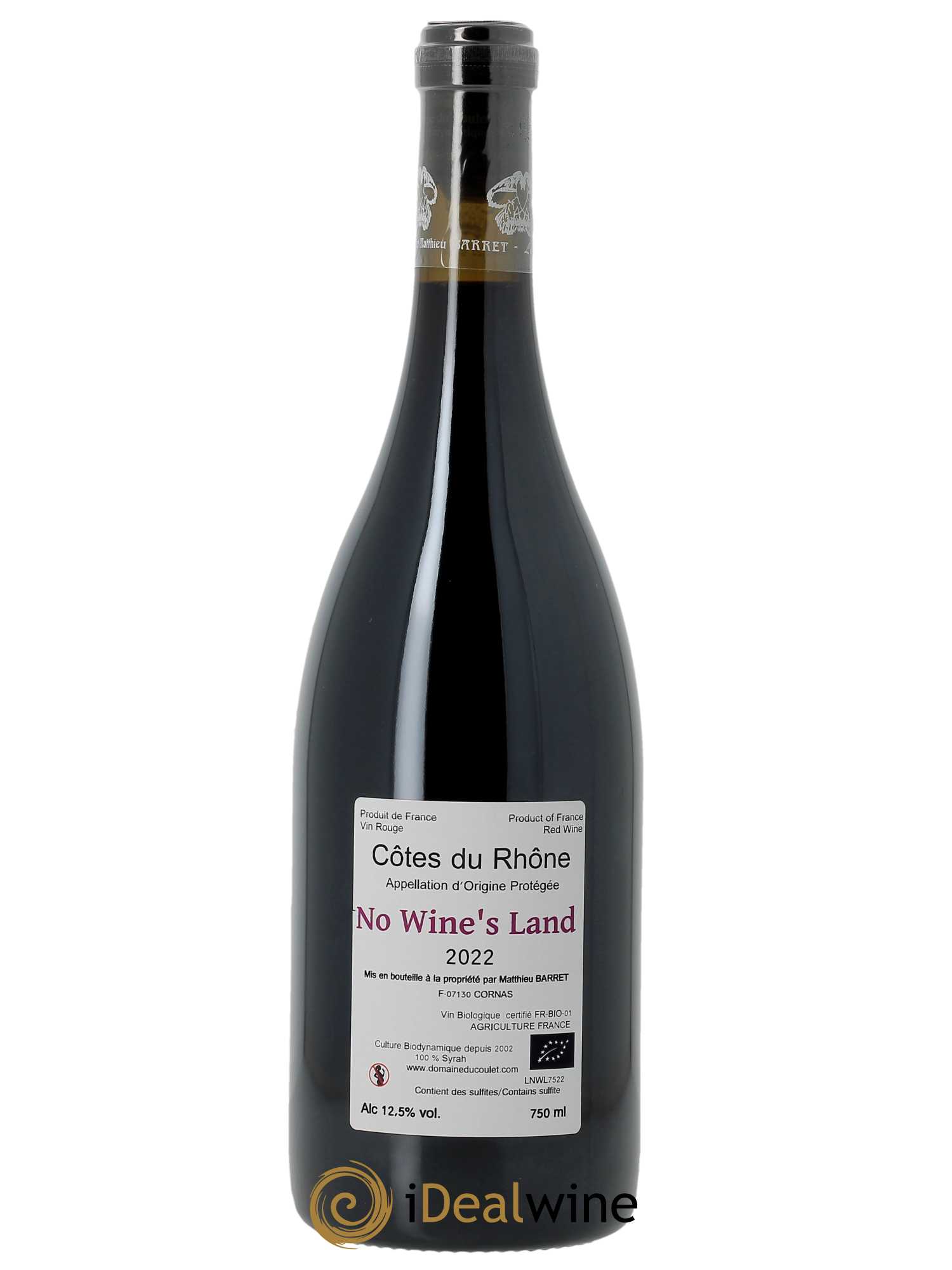 Côtes du Rhône No Wine's Land Coulet (Domaine du) - Matthieu Barret  2022 - Lot de 1 Bouteille