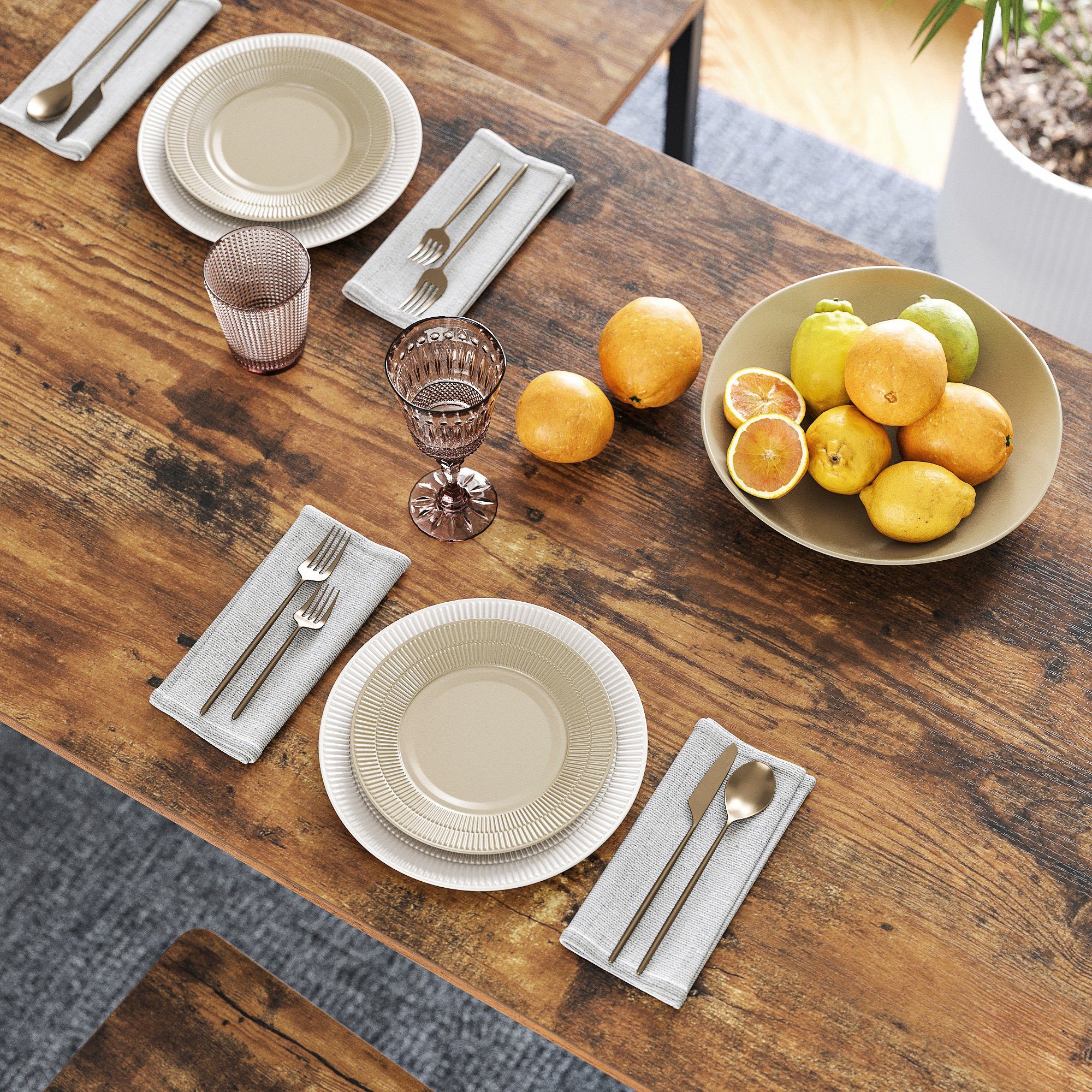 VASAGLE Bartisch Bartisch-Set, Esstisch(120 x 60 x 90 cm) mit 2 Barhochern