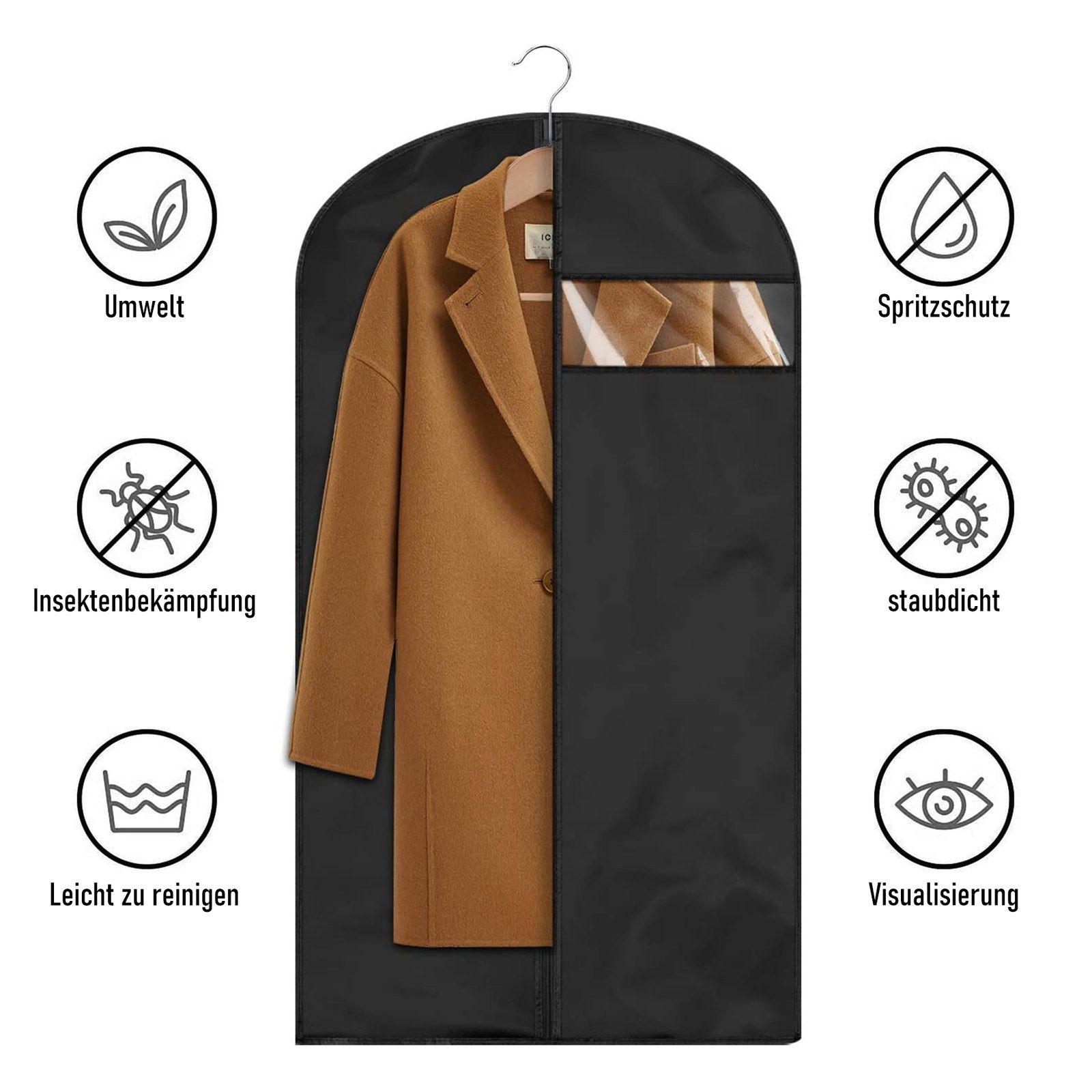 CALIYO Kleidersack Kleidersack für die Aufbewahrung, 60x120cm Atmungsaktiver Stoff, (3 St) Kleidersäcke Lang für den Kleider Mäntel Abendkleider, 3-Tlg