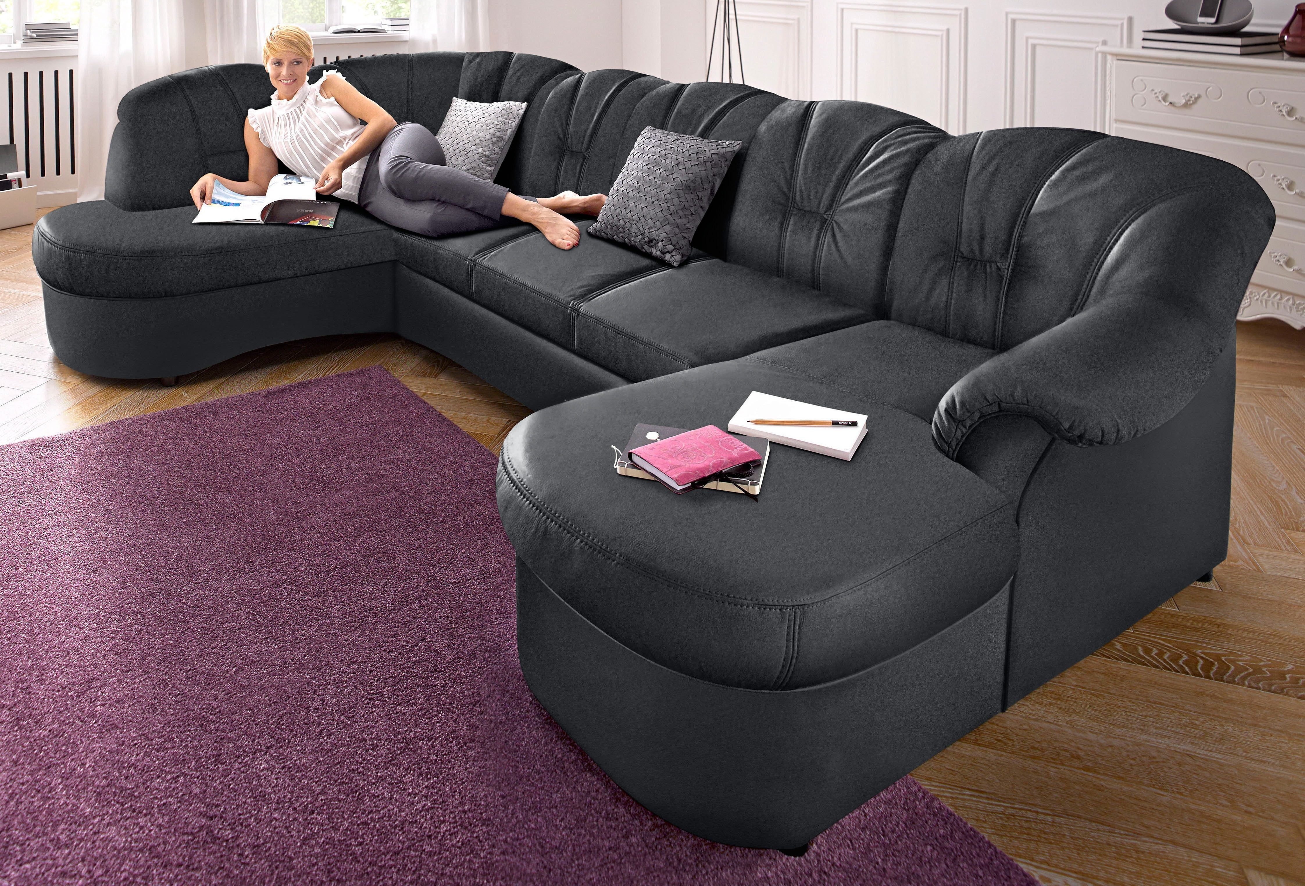 DOMO collection Wohnlandschaft Flores, wahlweise mit Bettfunktion, wahlweise mit Federkern