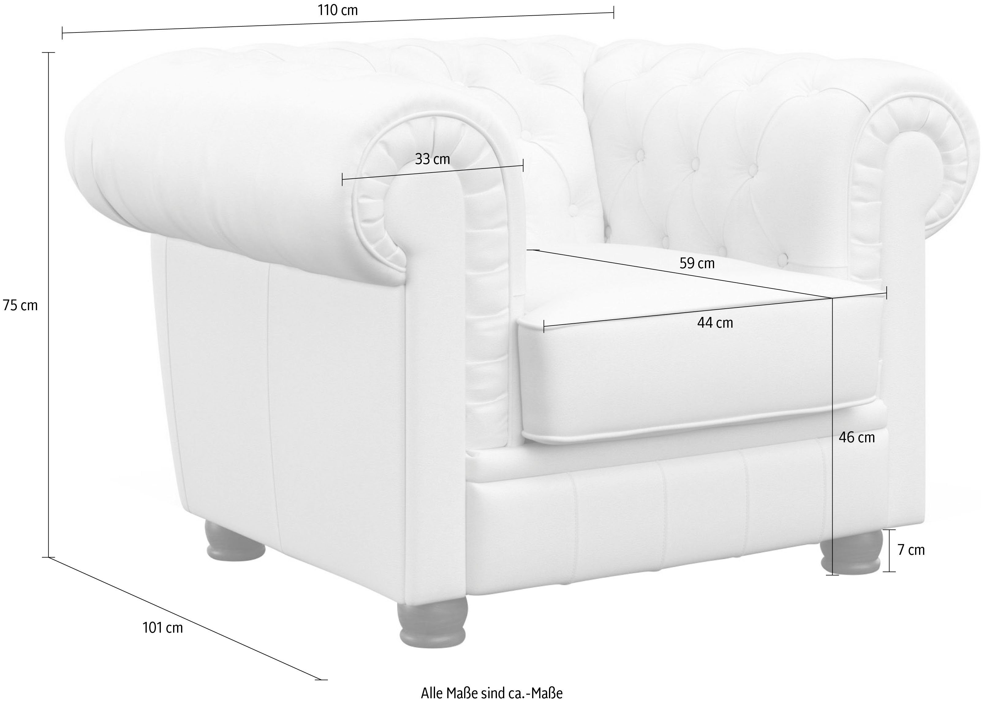 Max Winzer® Chesterfield-Sessel Kent, Sessel mit edler Knopfheftung, Breite 110 cm